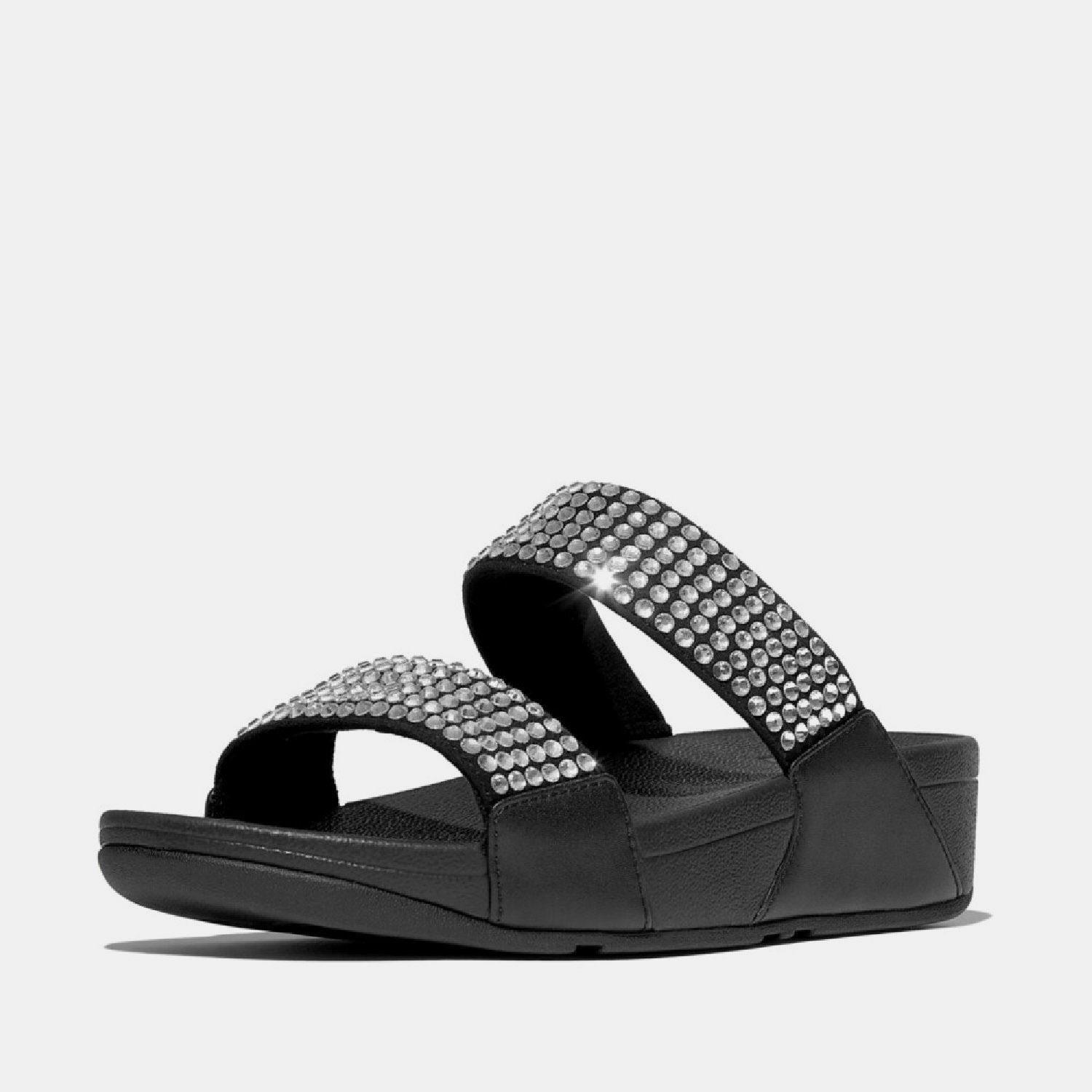 Black - FitFlop - Lulu Maxi-Crystal Two-Bar Sliders - 2