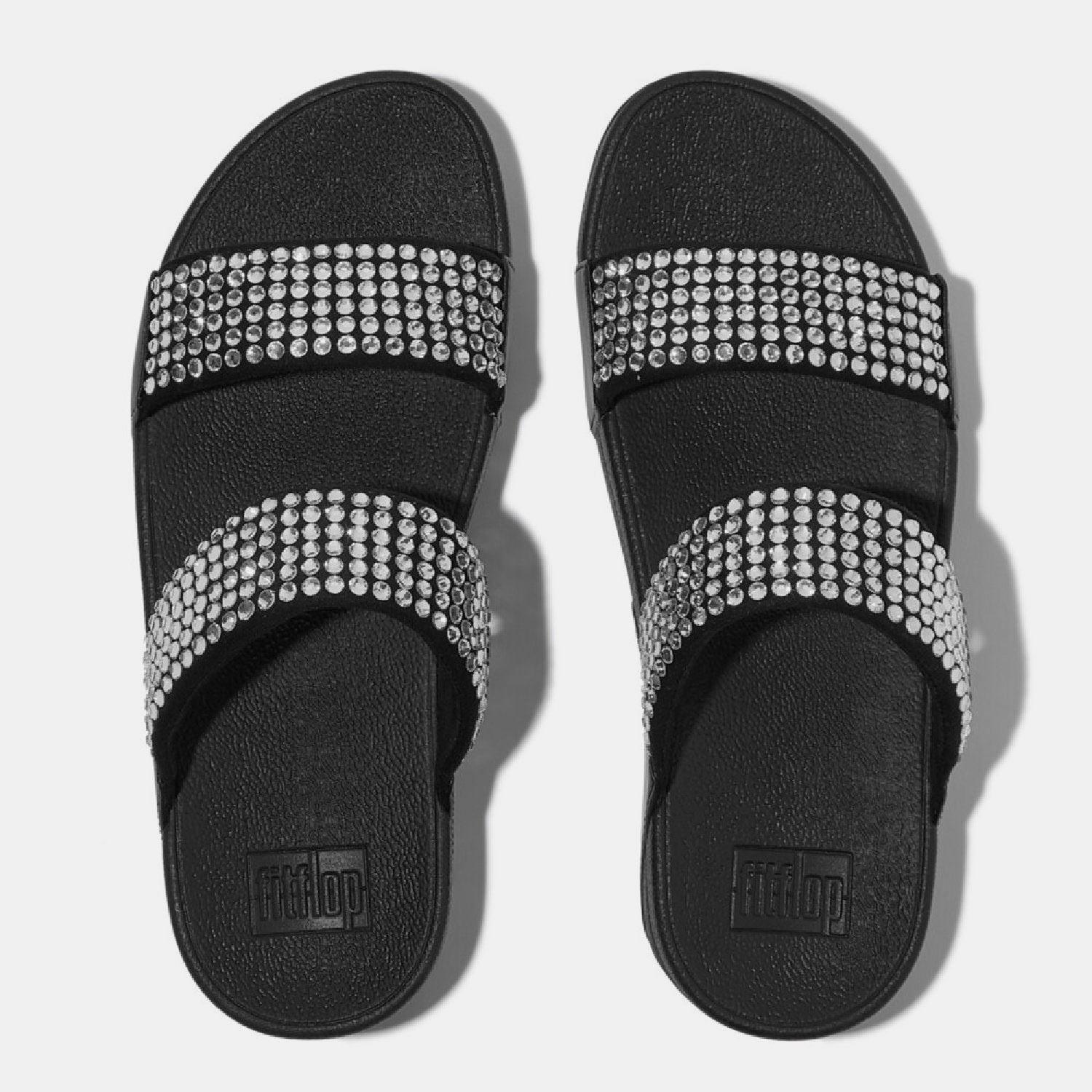 Black - FitFlop - Lulu Maxi-Crystal Two-Bar Sliders - 3