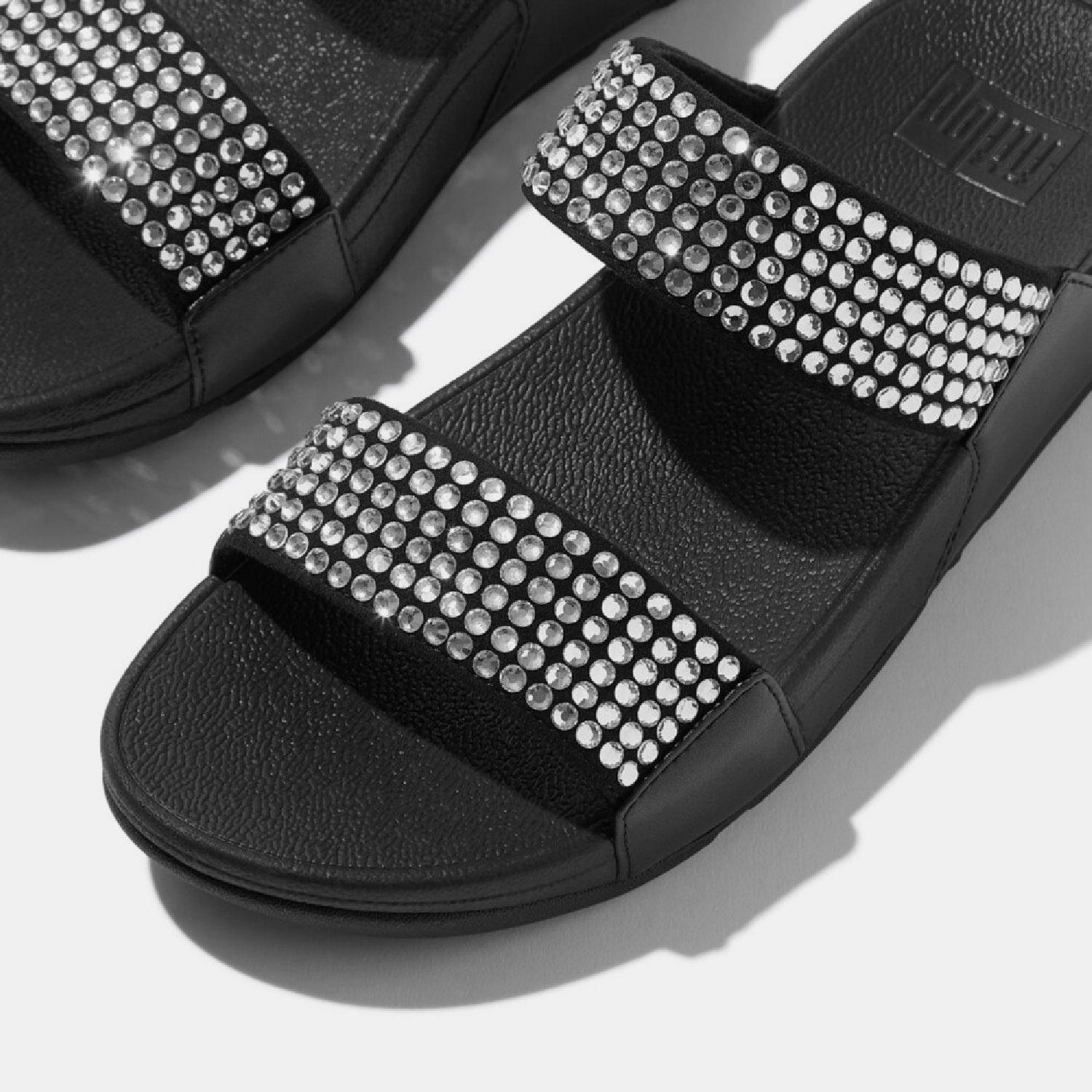 Black - FitFlop - Lulu Maxi-Crystal Two-Bar Sliders - 5
