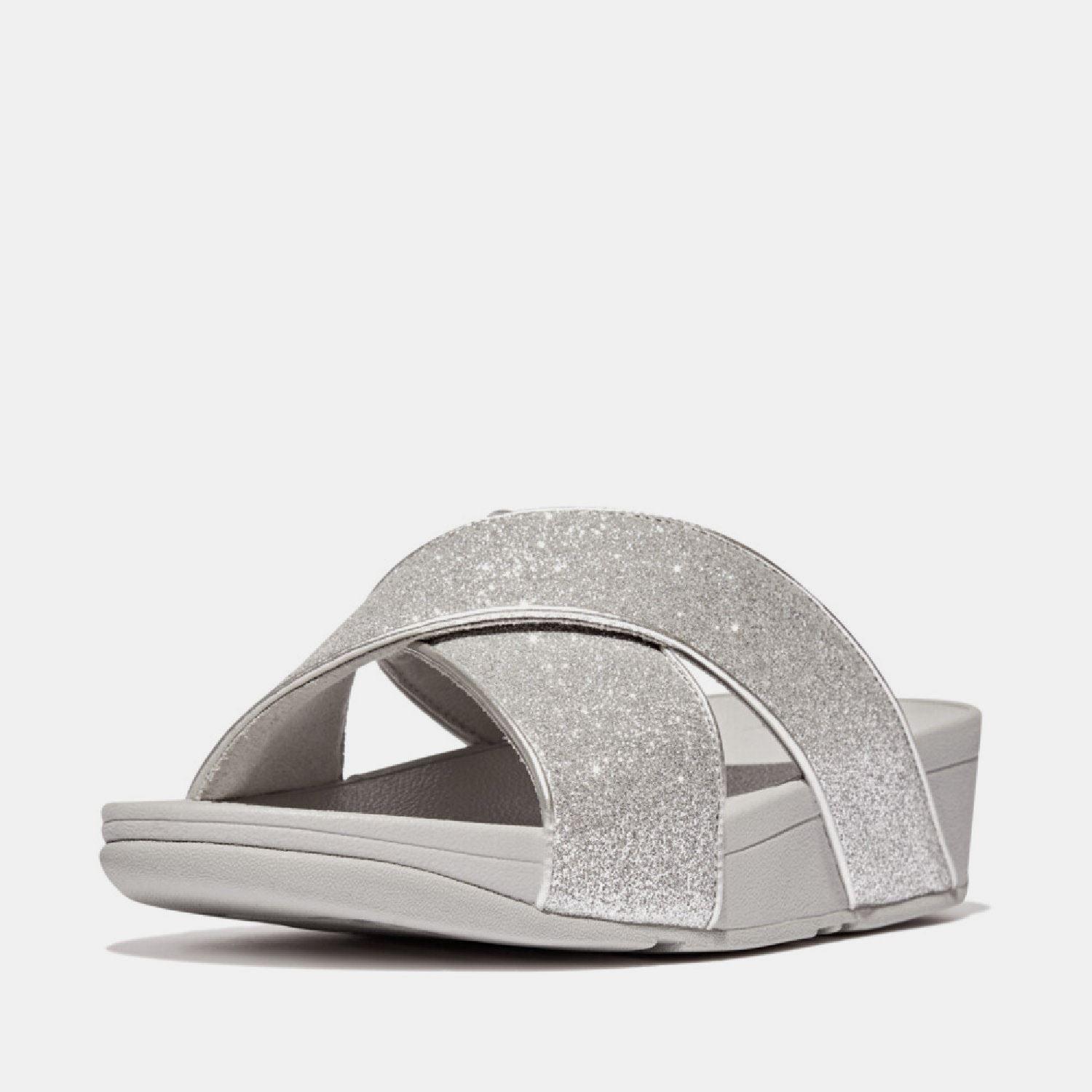 Silver - FitFlop - Lulu Glitterdust Cross Sliders - 2