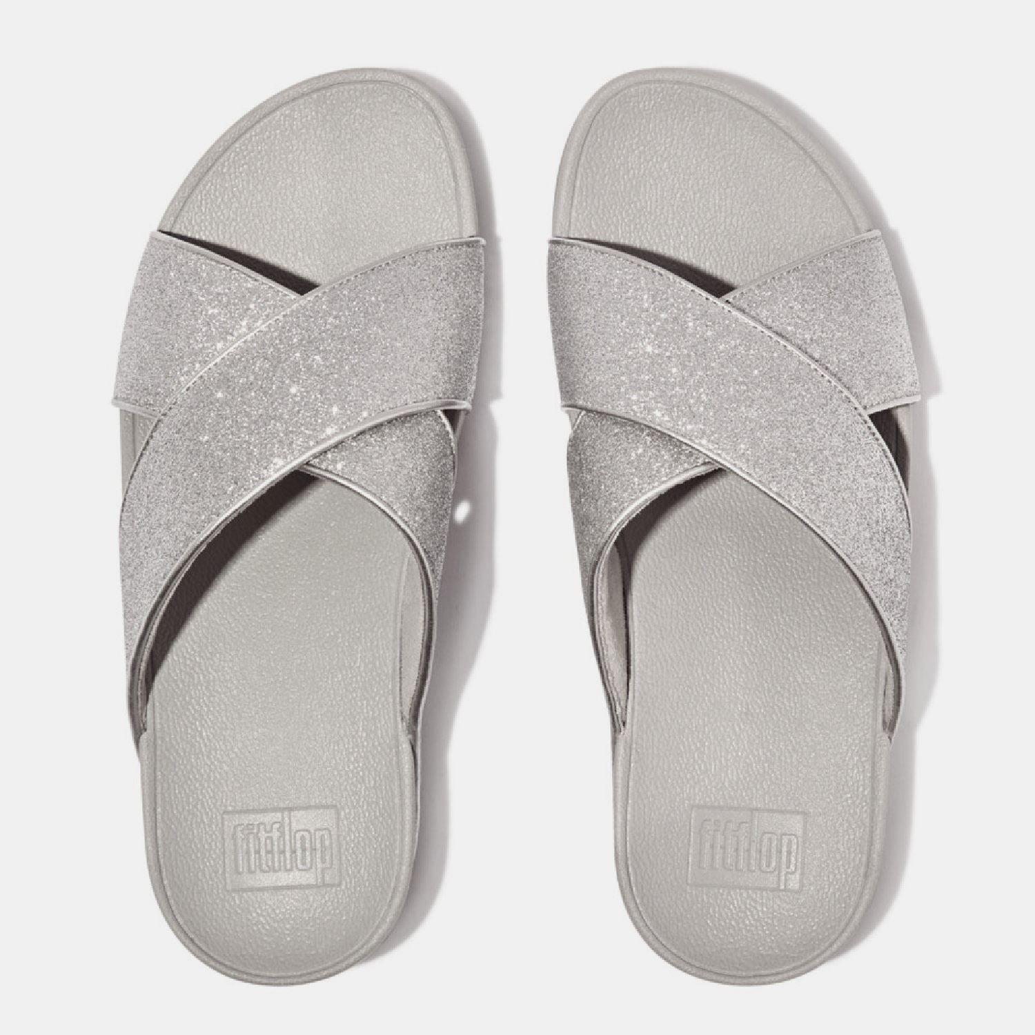 Silver - FitFlop - Lulu Glitterdust Cross Sliders - 3