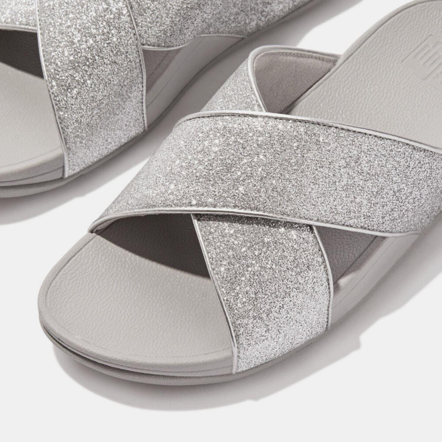 Silver - FitFlop - Lulu Glitterdust Cross Sliders - 5