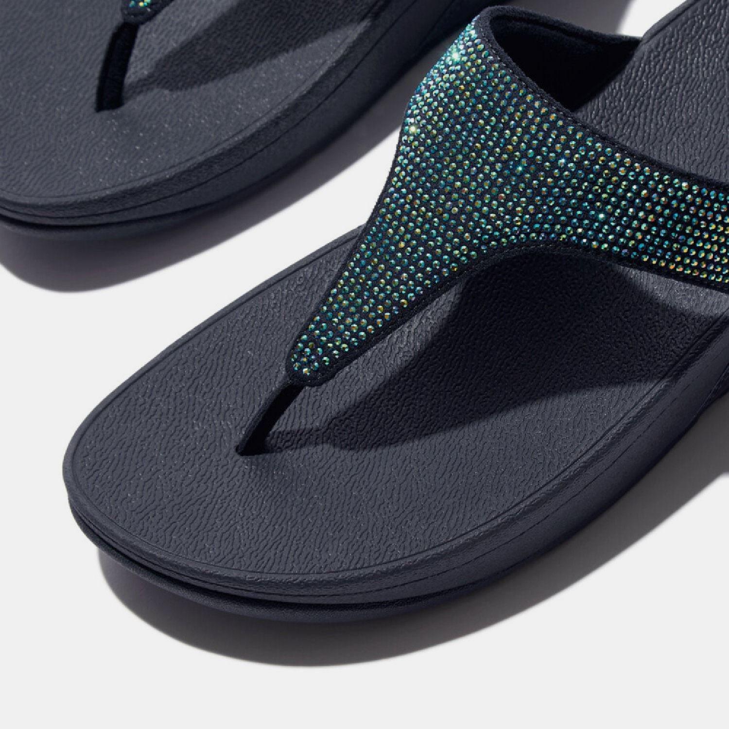 Navy - FitFlop - Lulu Crystal Toe-Post Sandals - 5