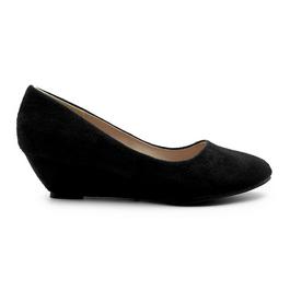Wheres That From Black Suede Kieran Low Wedge Court Shoes