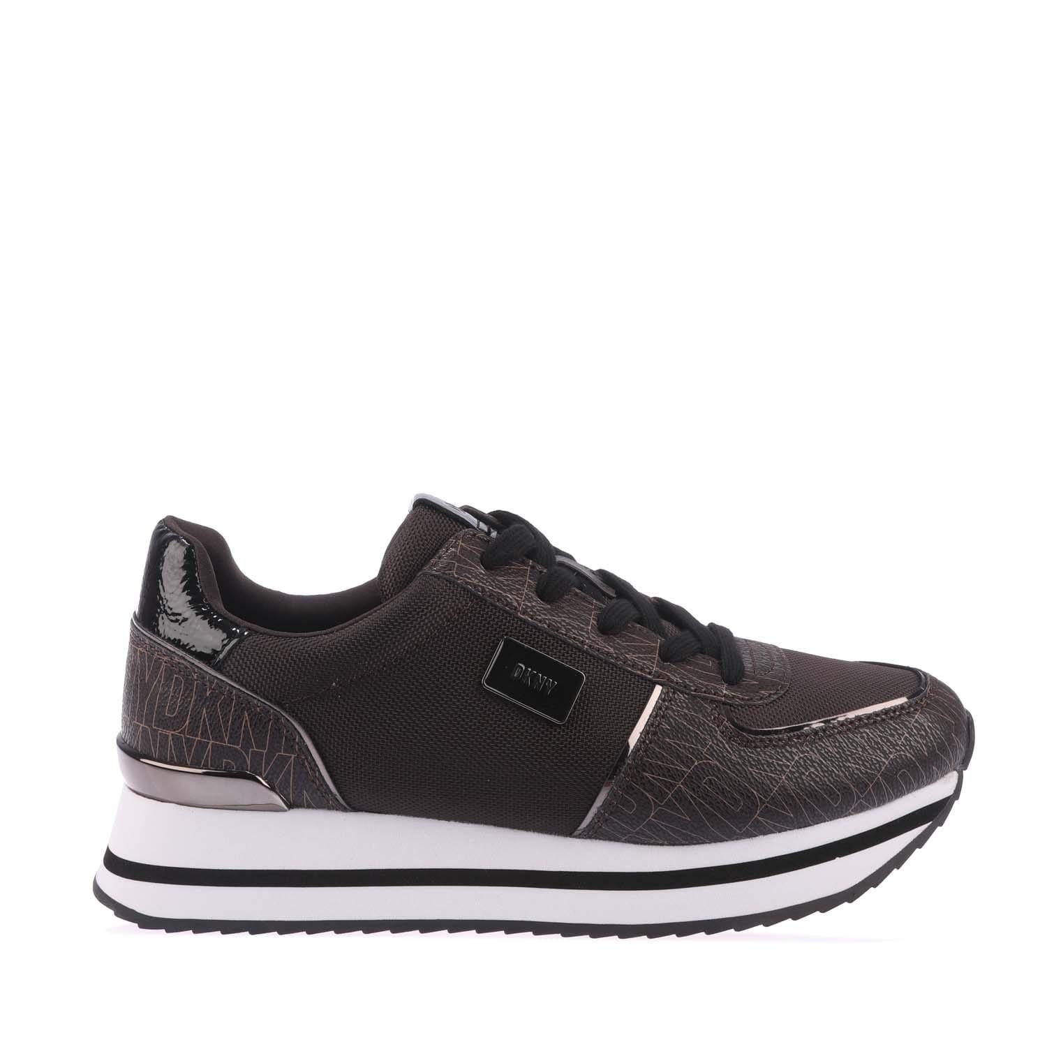 Brown - DKNY - Davie Lace Up Wedge Trainers - 1