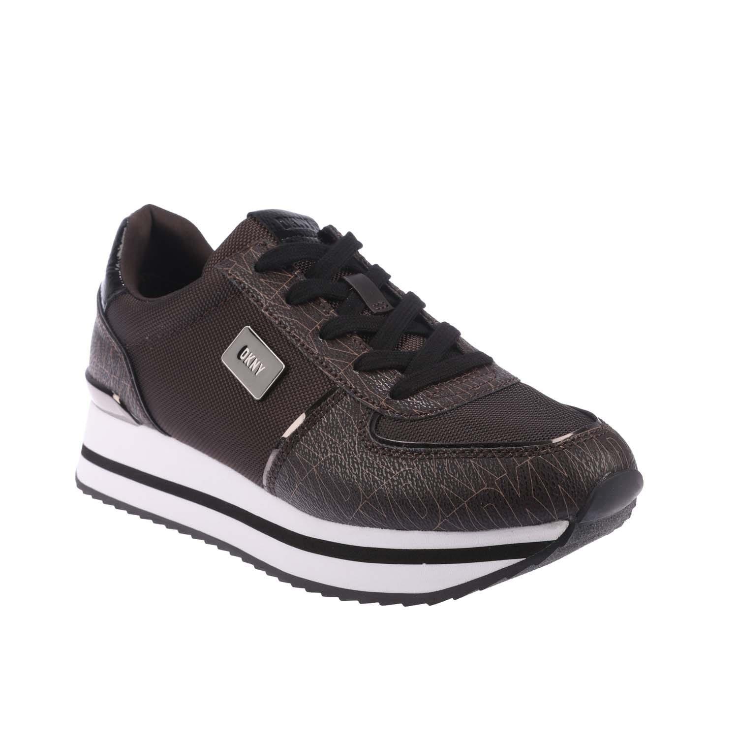 Brown - DKNY - Davie Lace Up Wedge Trainers - 2