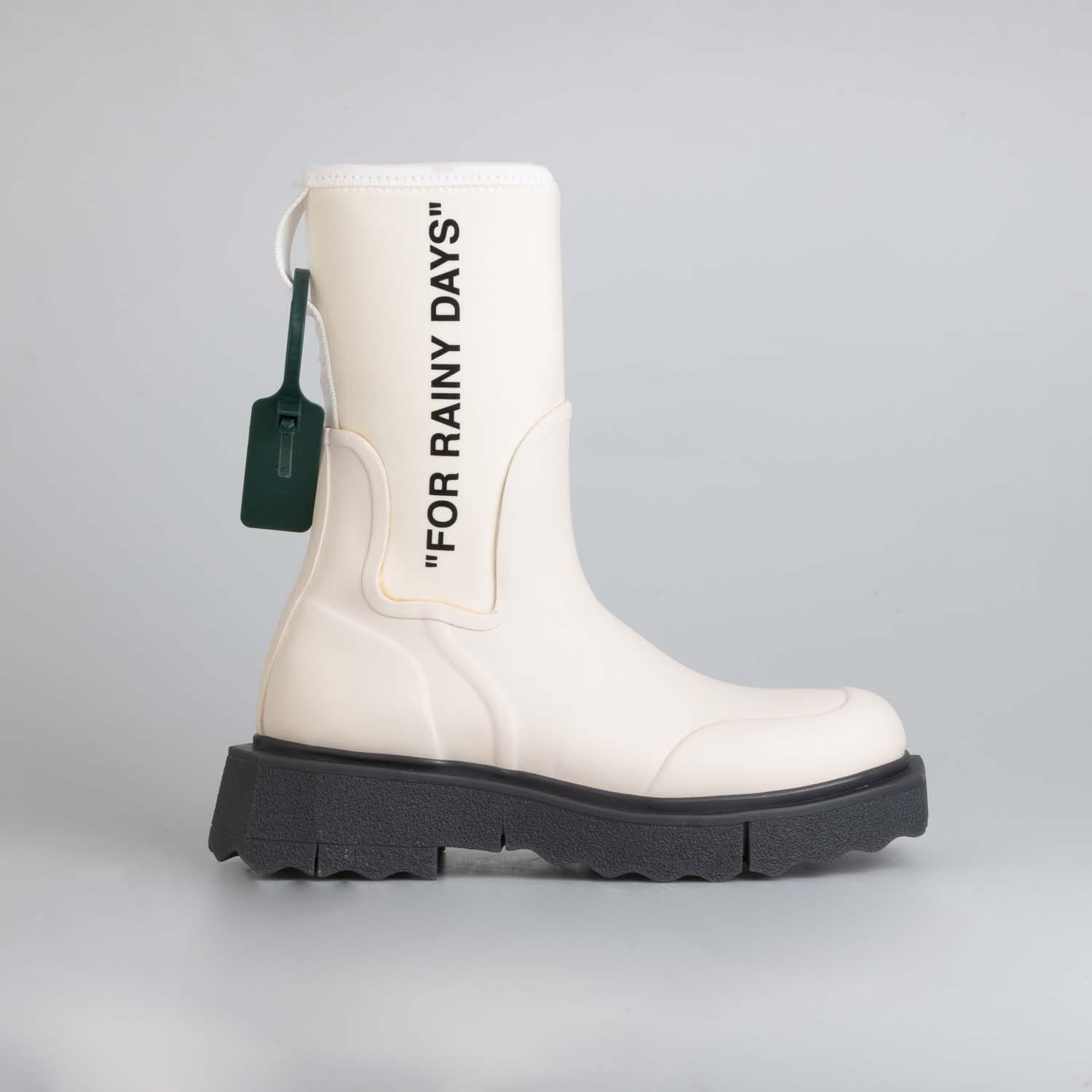 White Black - Off White - Sponge Rubber Rain Boots - 1