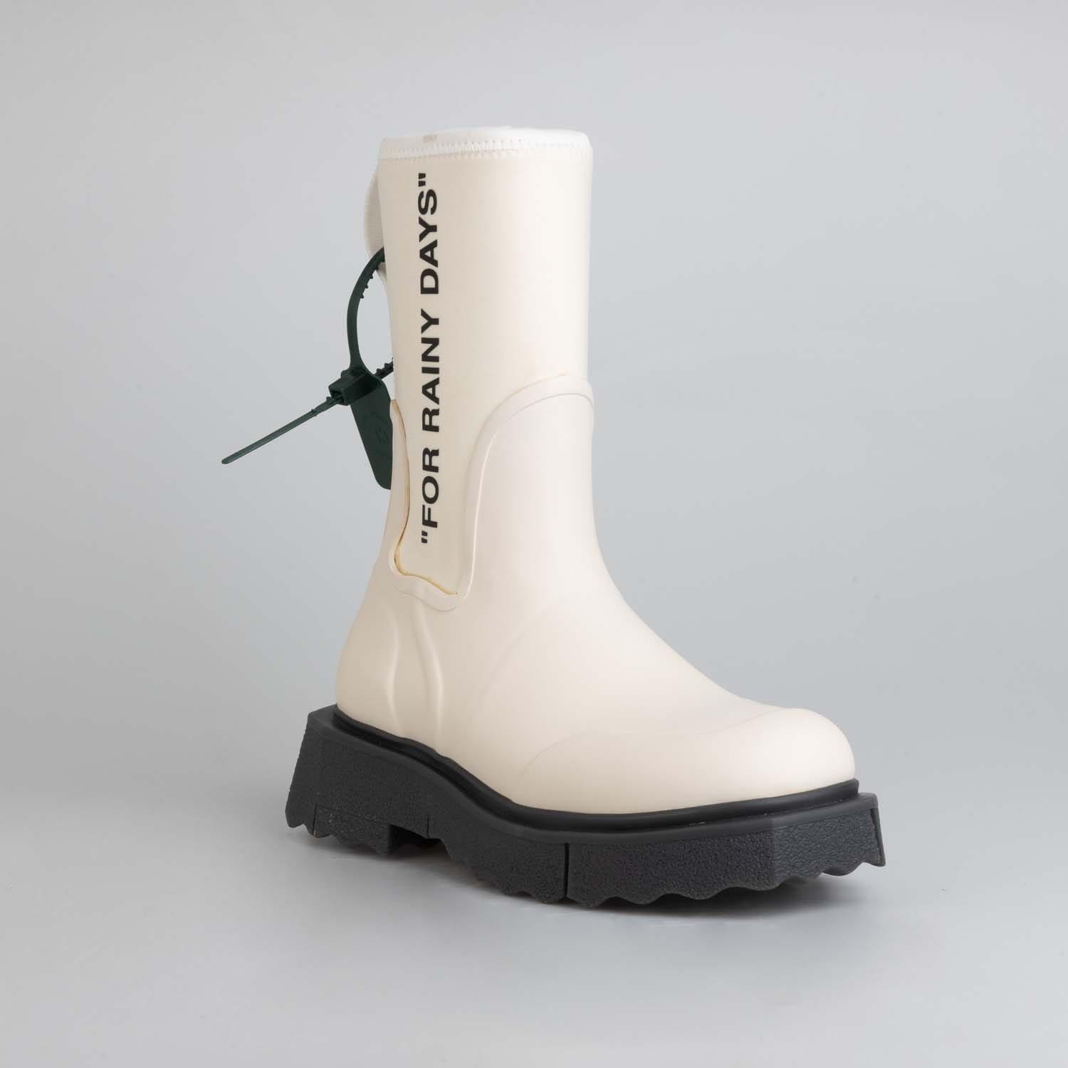 White Black - Off White - Sponge Rubber Rain Boots - 2