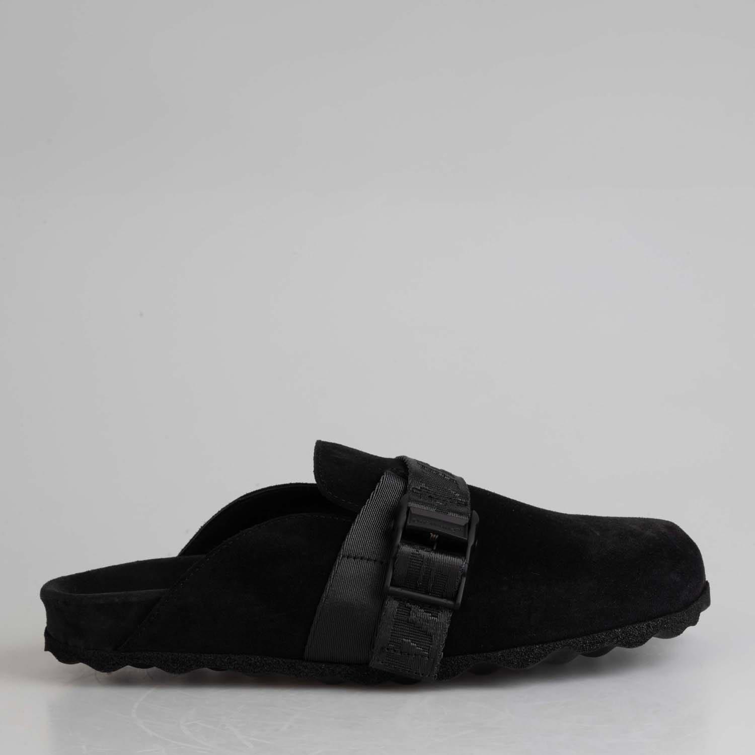 Black - Off White - Suede Industrial Belt Sabot Shoes - 1