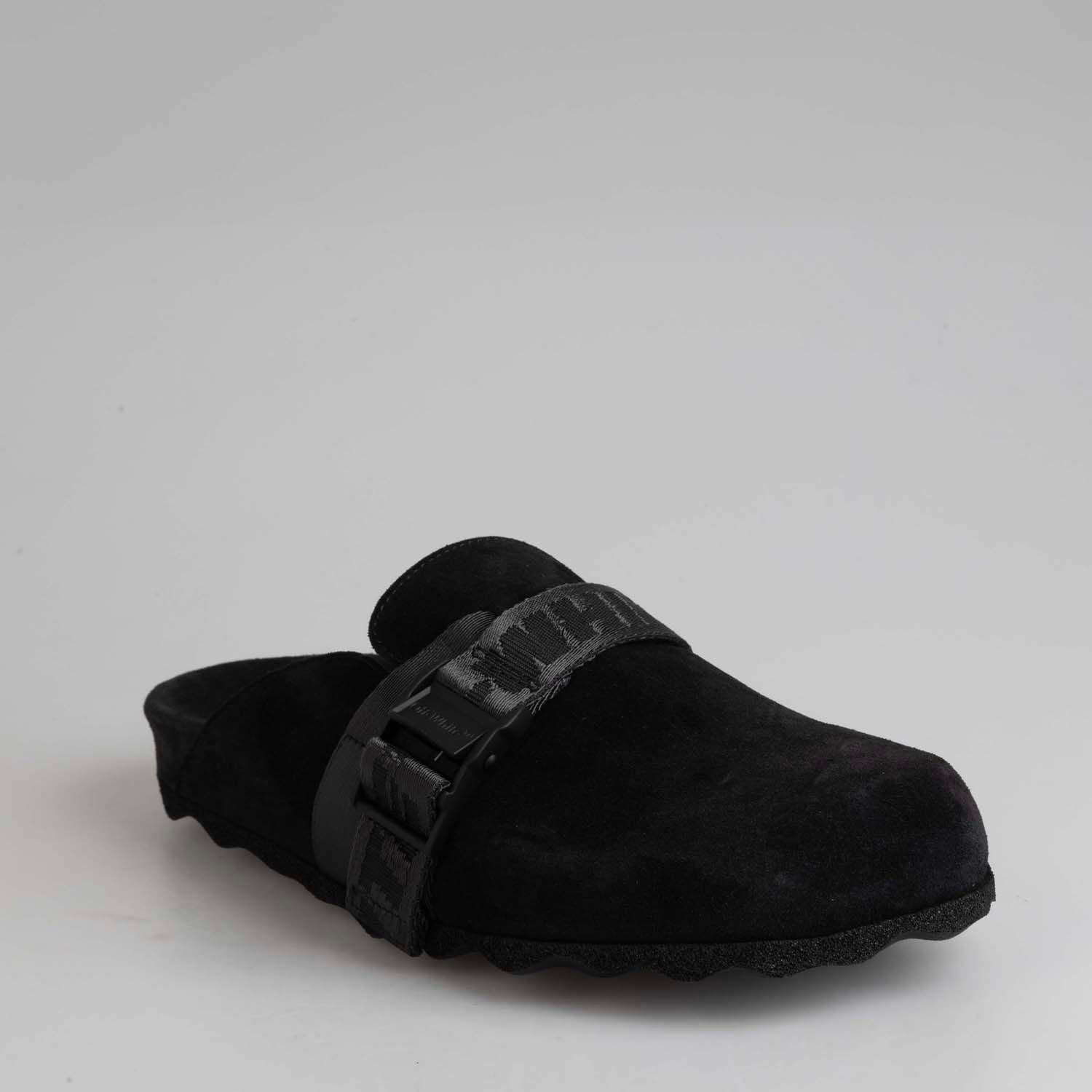 Black - Off White - Suede Industrial Belt Sabot Shoes - 2