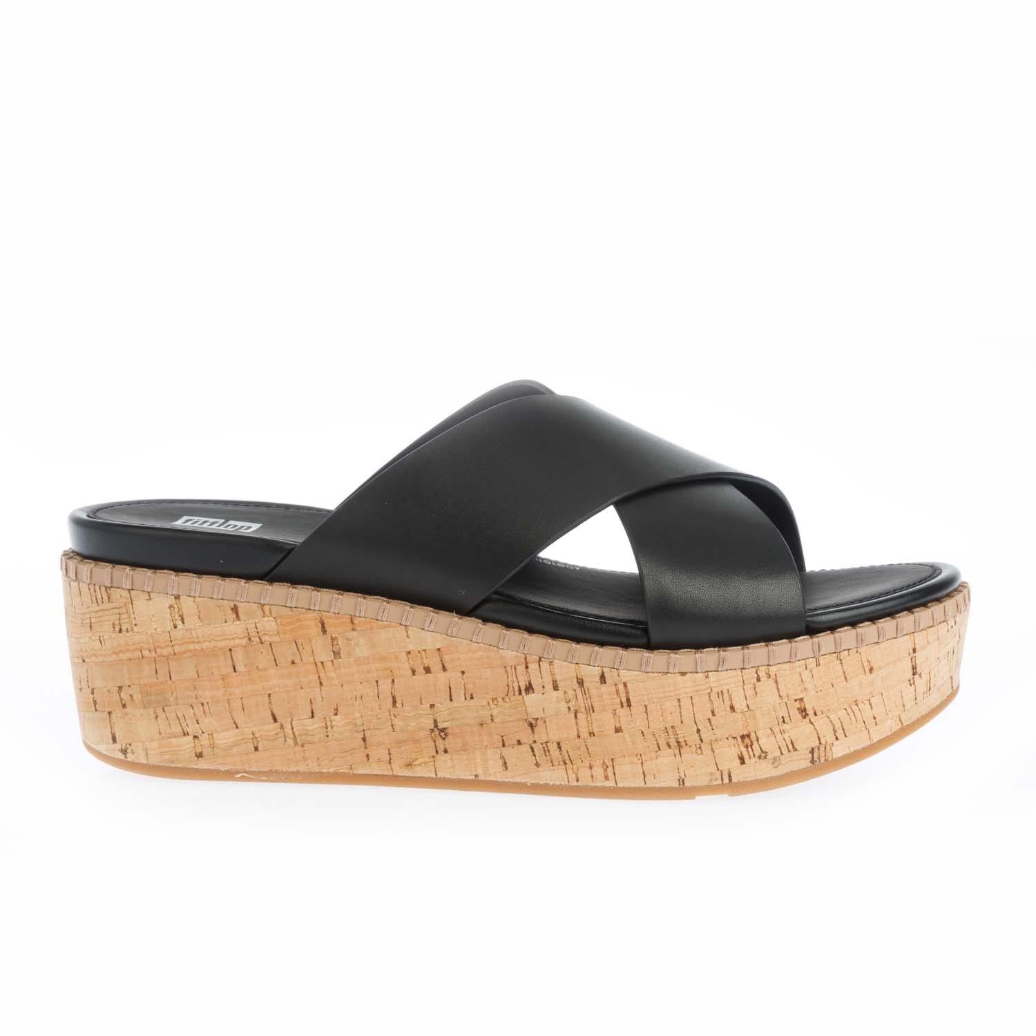 Black - Fitflop - Eloise Leather Wedge Cross Slide Sandals - 1