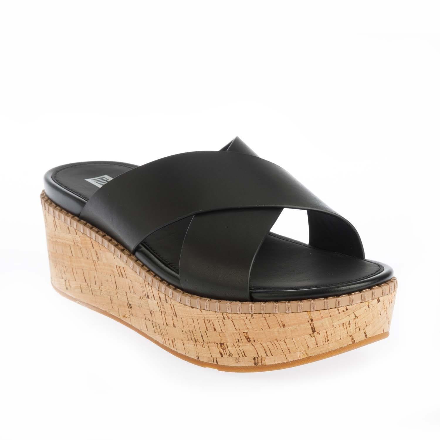 Black - Fitflop - Eloise Leather Wedge Cross Slide Sandals - 2