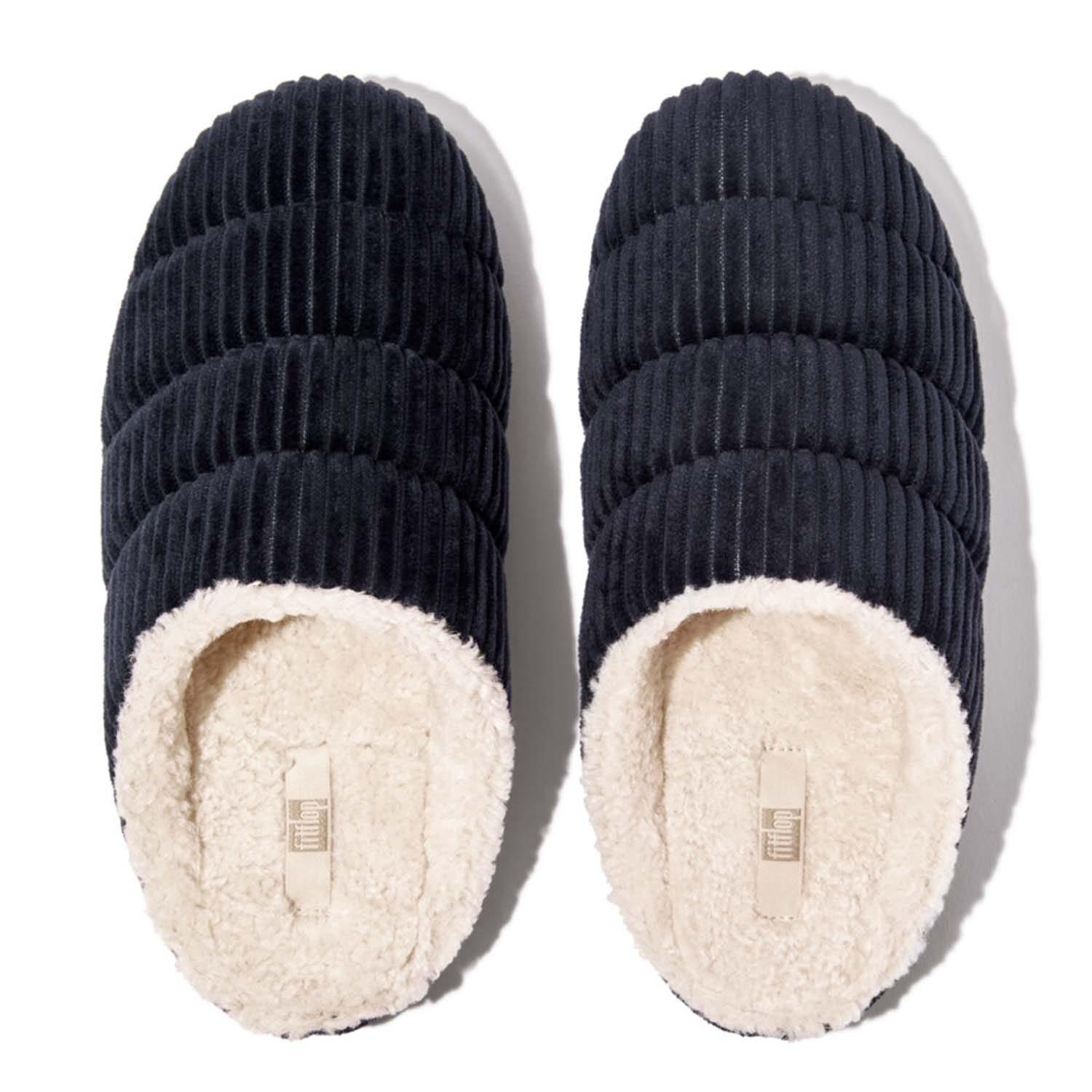 Navy - Fitflop - Chrissie Fleece-Lined Corduroy Slippers - 3