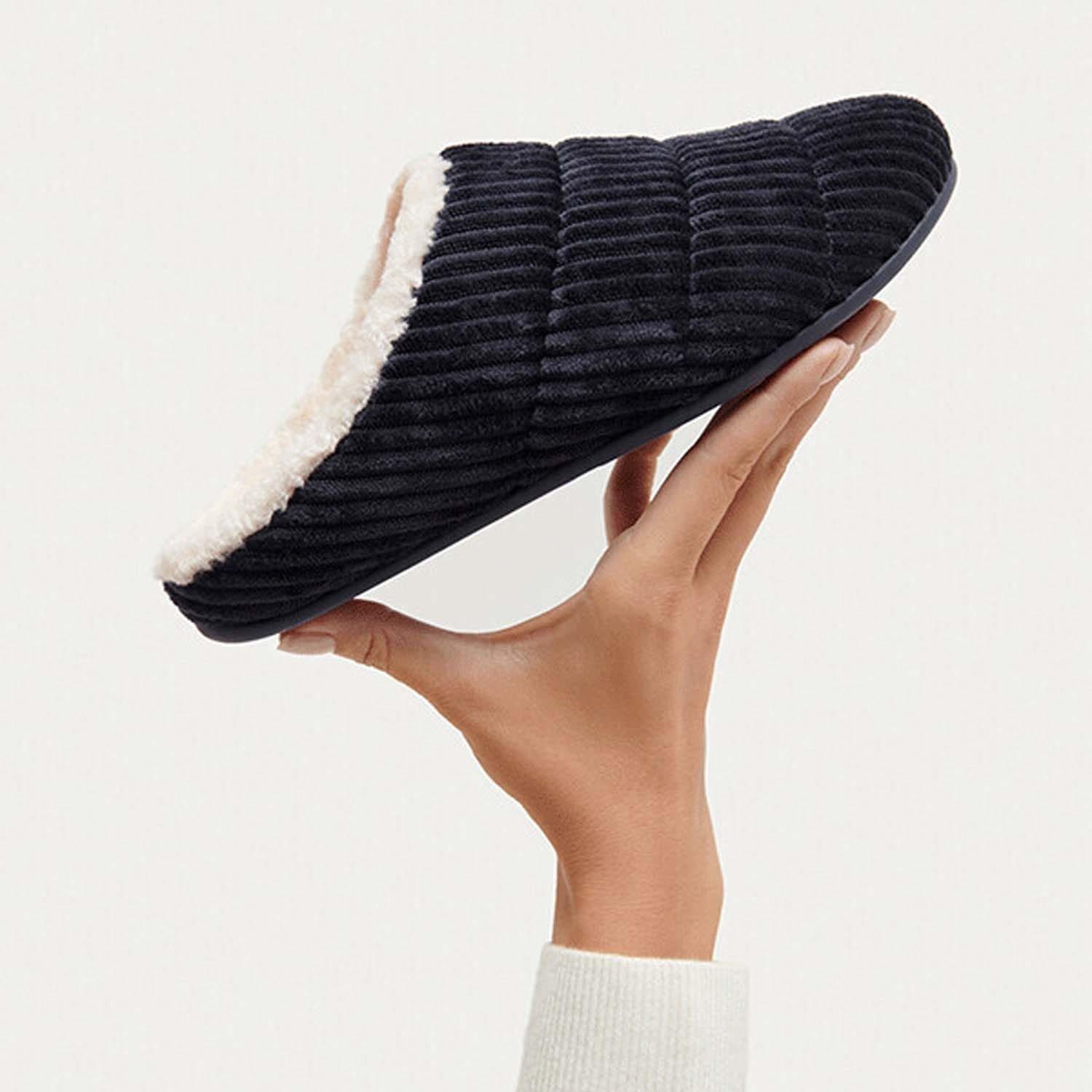 Navy - Fitflop - Chrissie Fleece-Lined Corduroy Slippers - 5