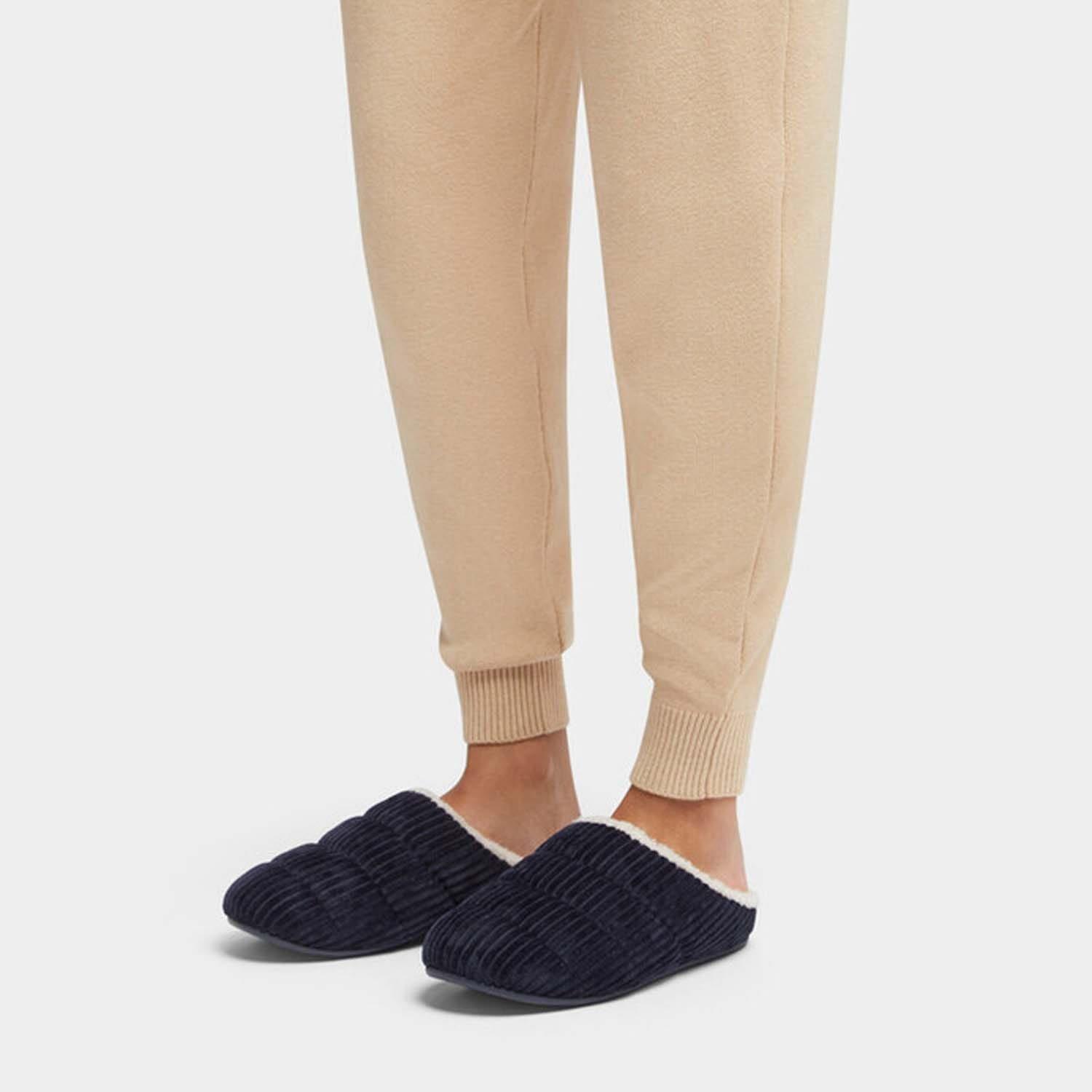 Navy - Fitflop - Chrissie Fleece-Lined Corduroy Slippers - 6