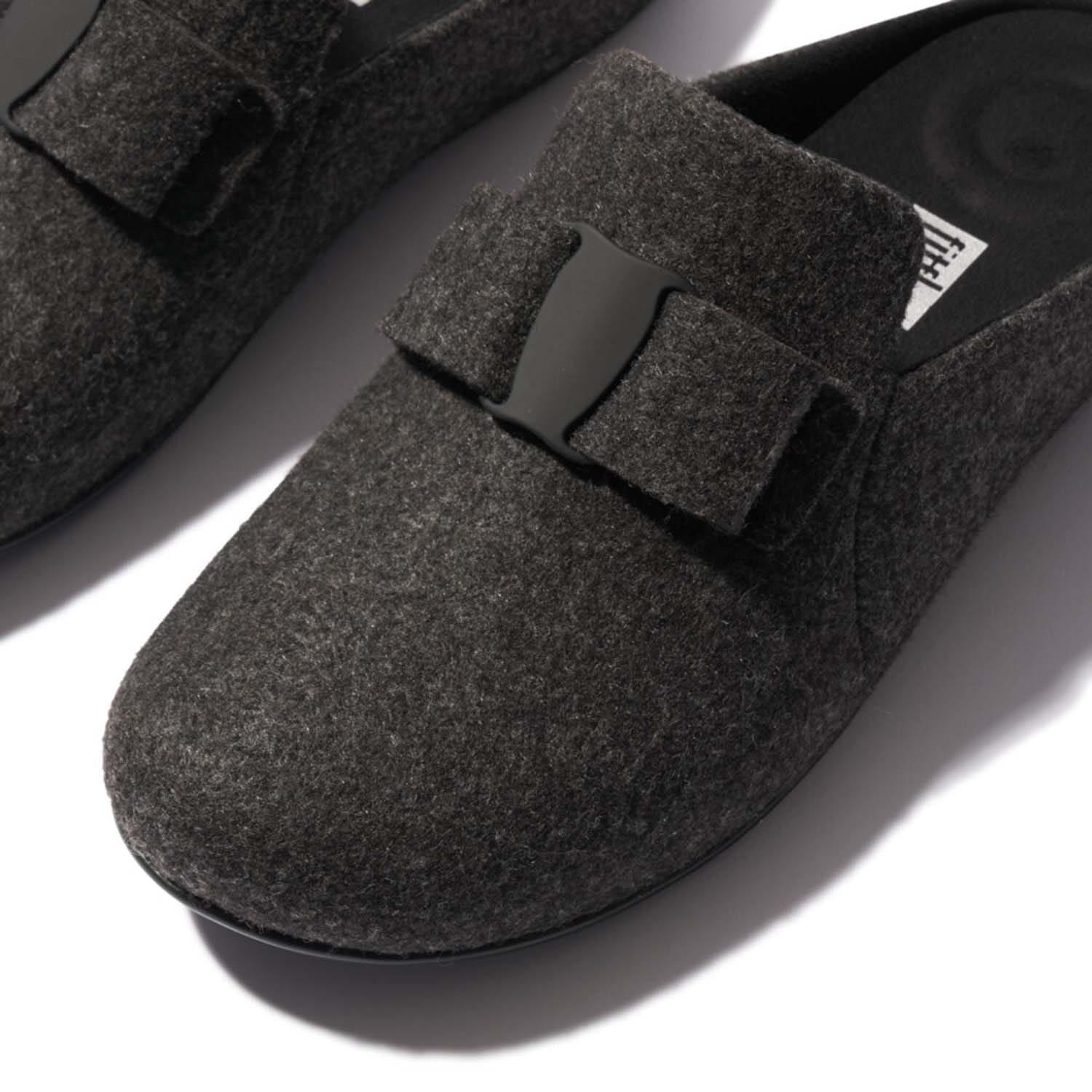 Black - Fitflop - Chrissie II Haus e01 Bow Felt Slippers - 5