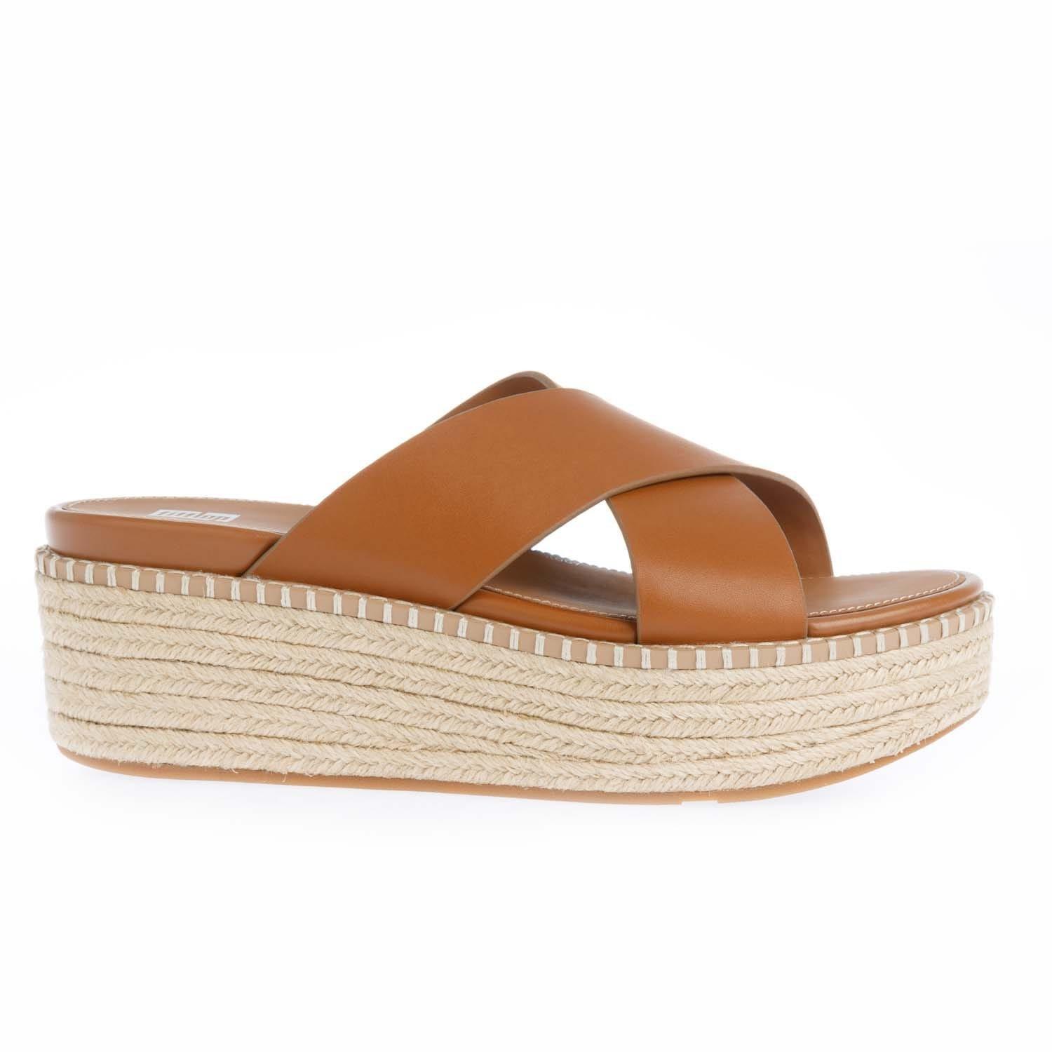 Tan - Fitflop - Eloise Espadrille Wedge Cross Slide Sandals - 1