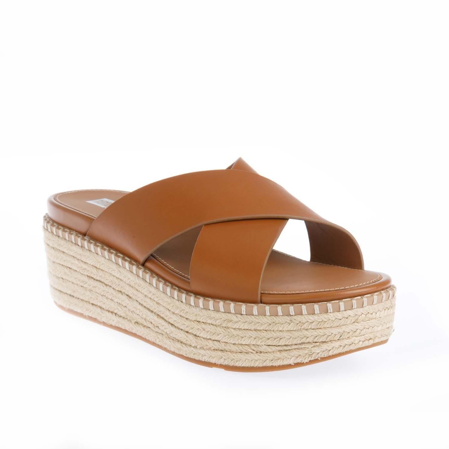 Tan - Fitflop - Eloise Espadrille Wedge Cross Slide Sandals - 2