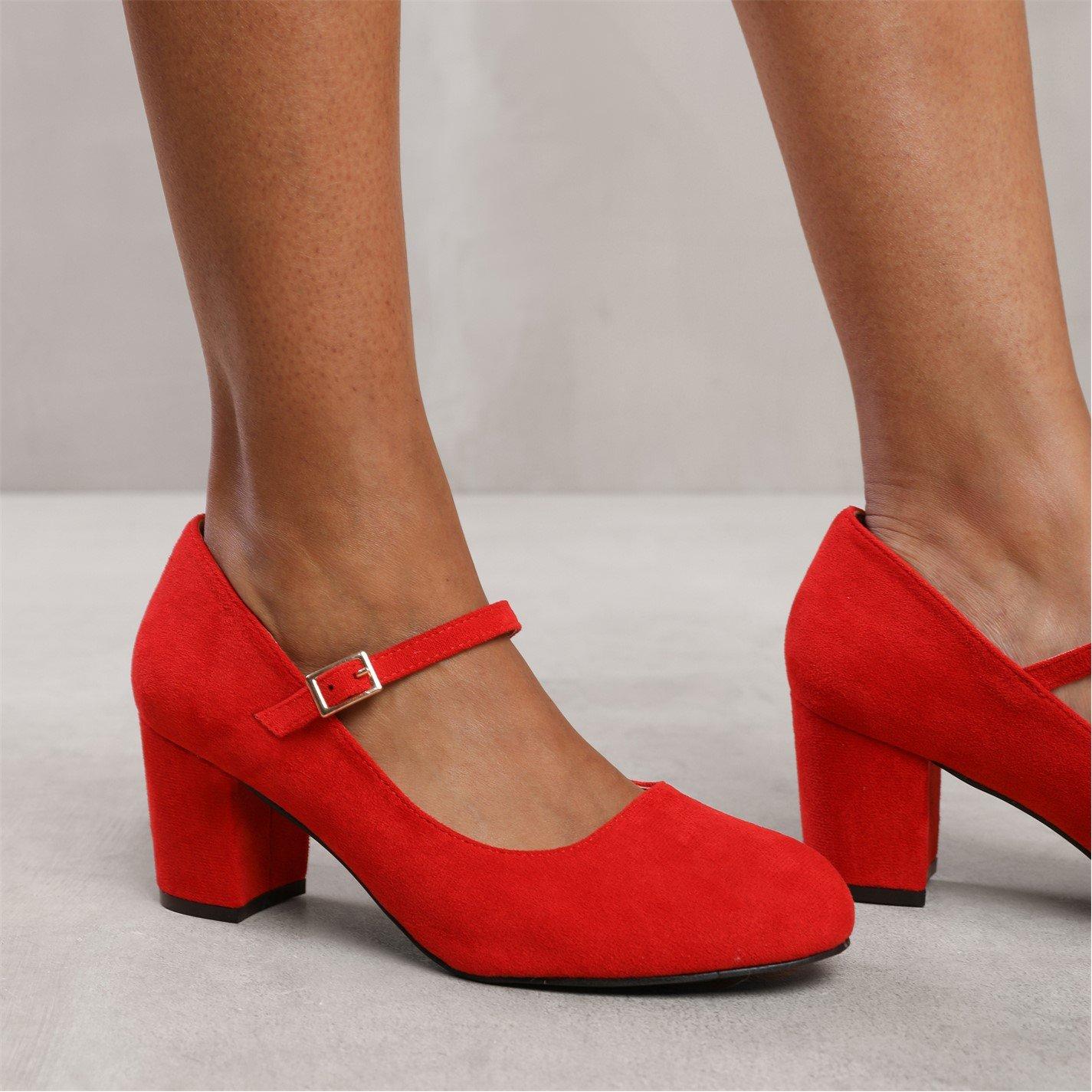 Redsuede - Wheres That From - Araceli Block Heel Pumps In Red Suede - 3
