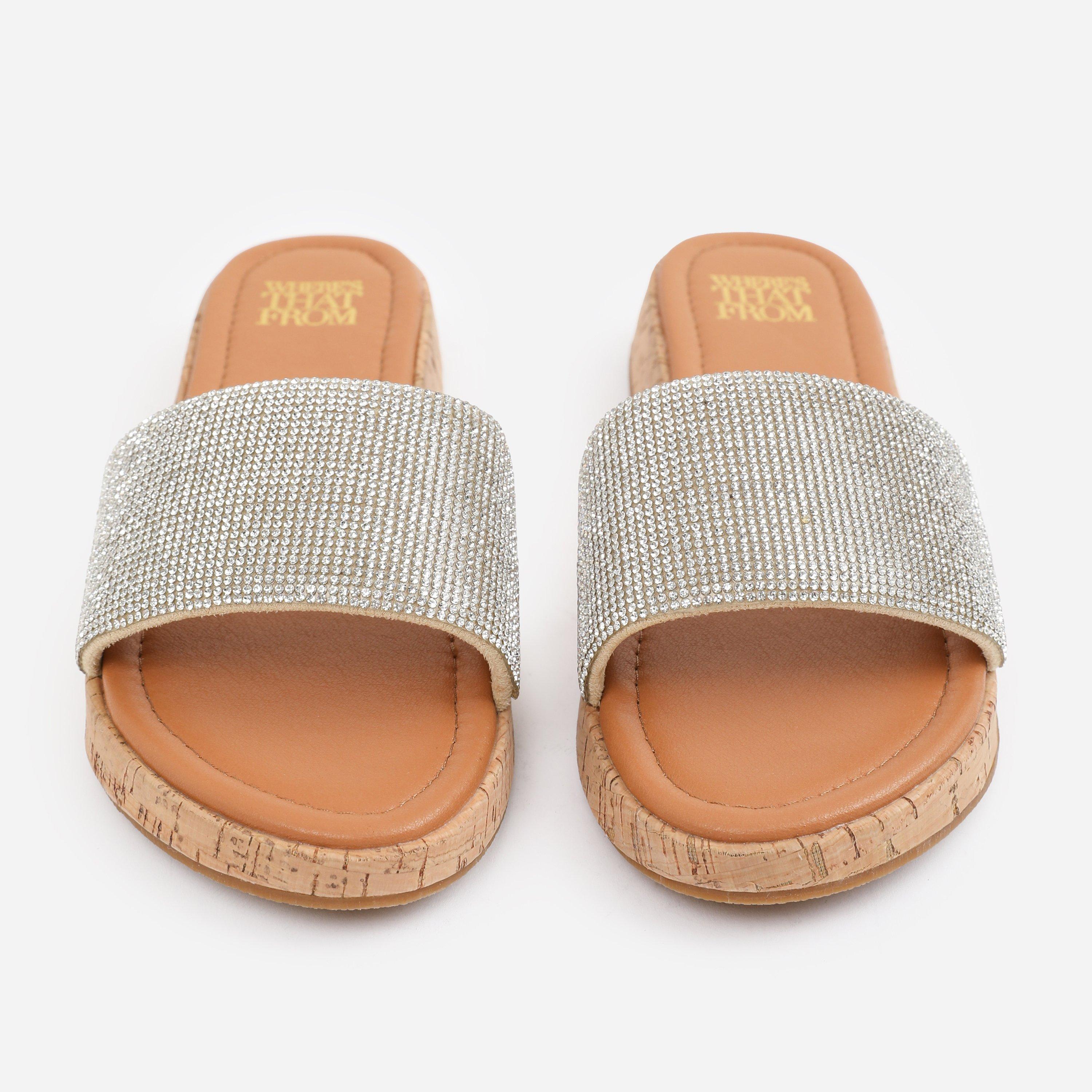 Cream - Wheres That From - Clear Diamante Nude Ember Flatform Sliders - 3