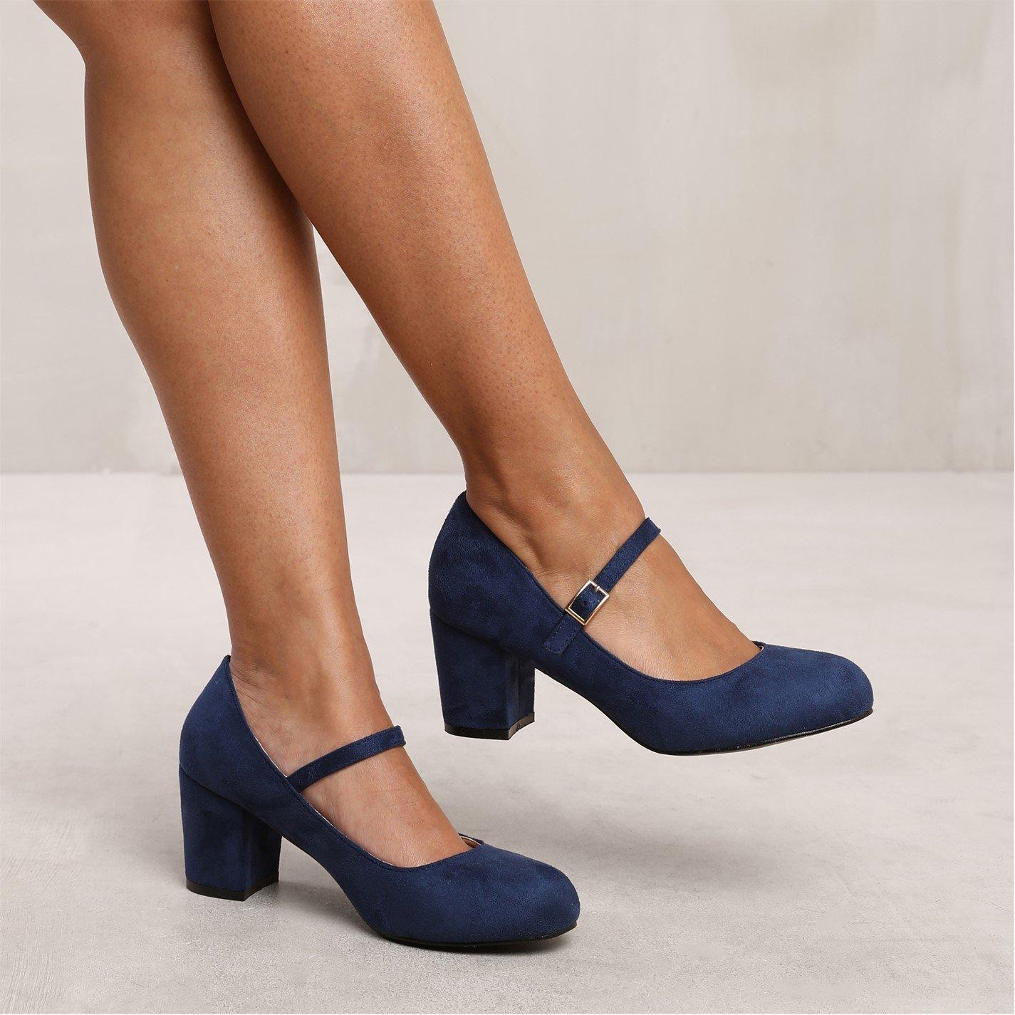 Navysuede - Wheres That From - Araceli Block Heel Pumps In Navy Suede - 2