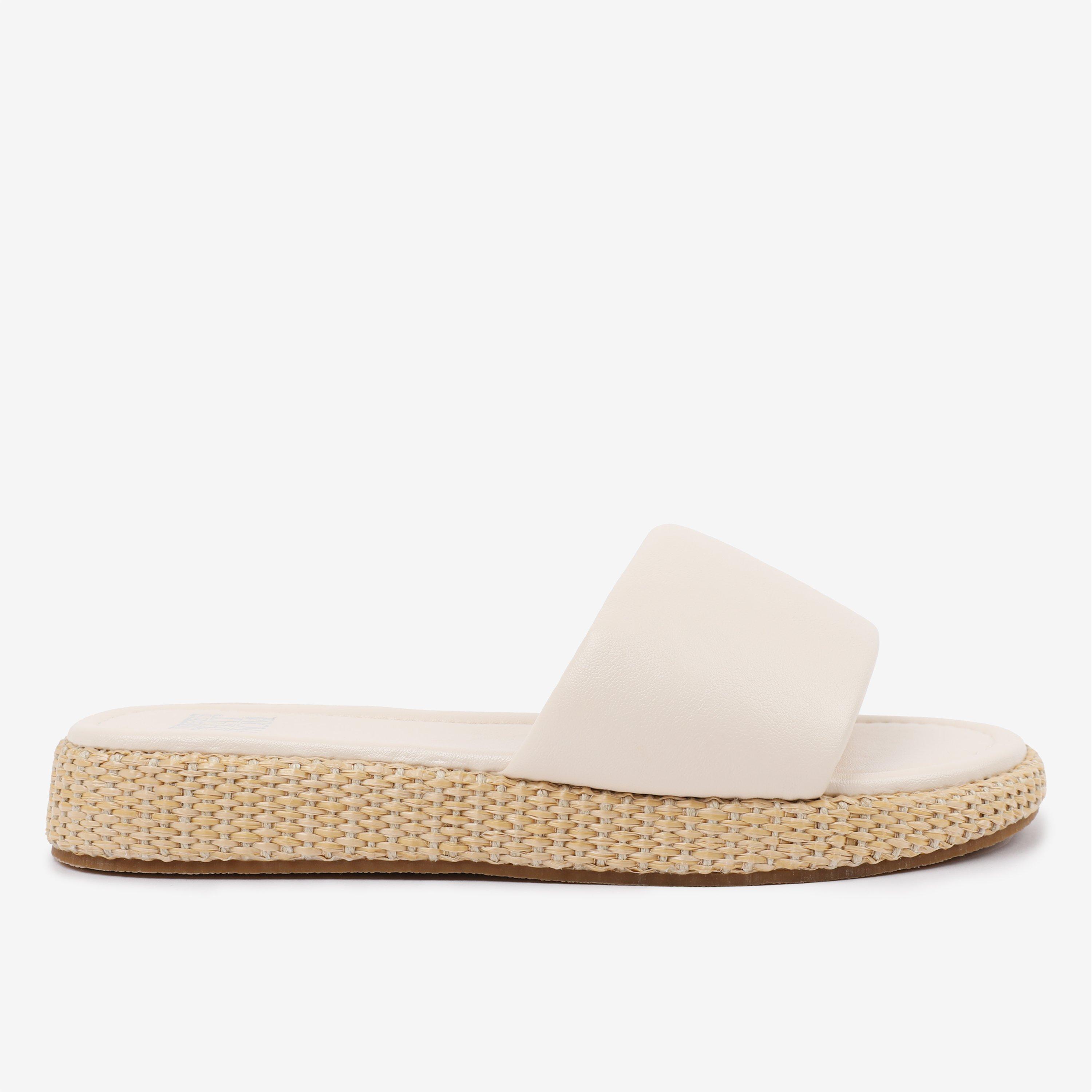 Wheres That From Cream PU Julia Wide-Fit Flatform Sliders Sandal