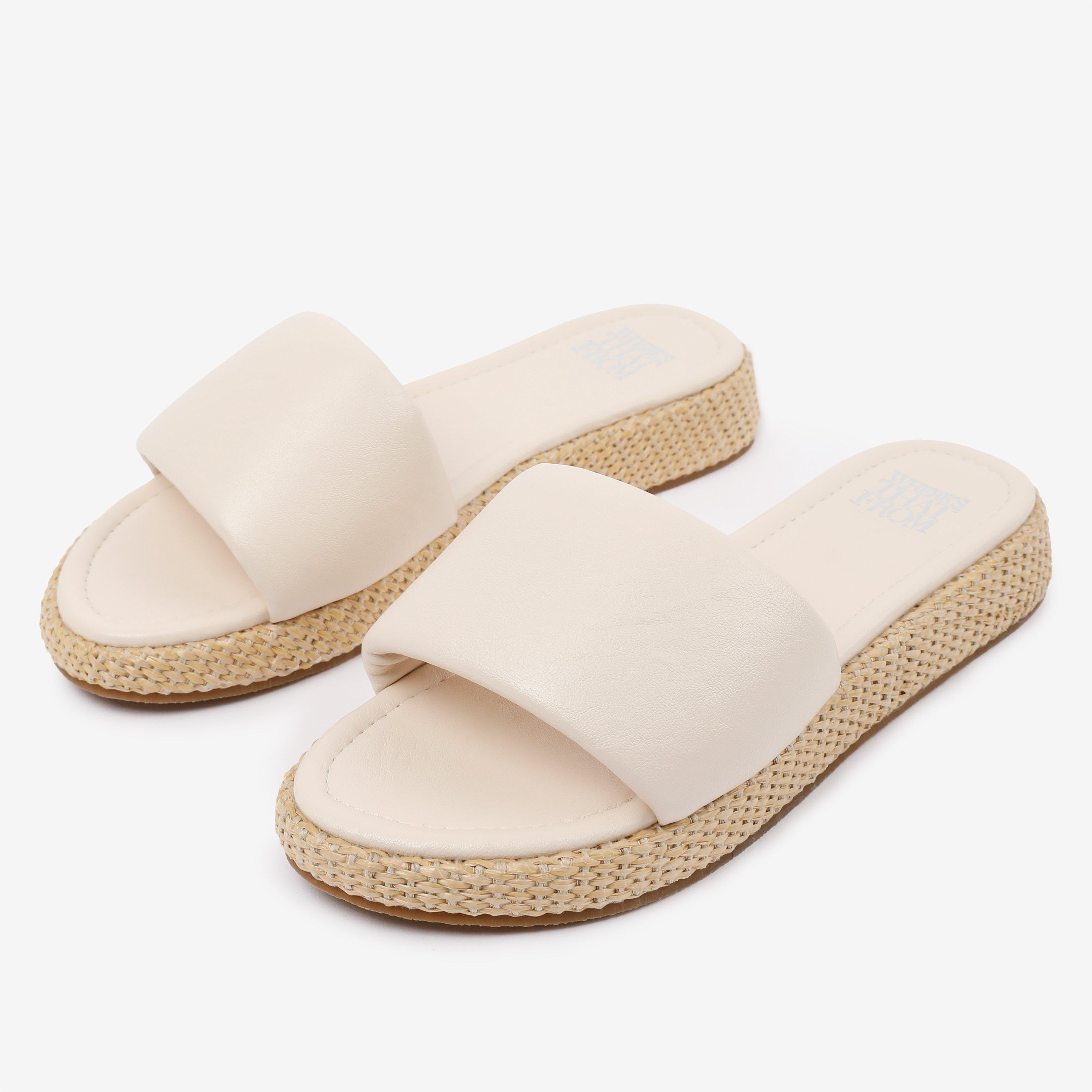 Cream - Wheres That From - Cream PU Julia Wide-Fit Flatform Sliders Sandal - 3