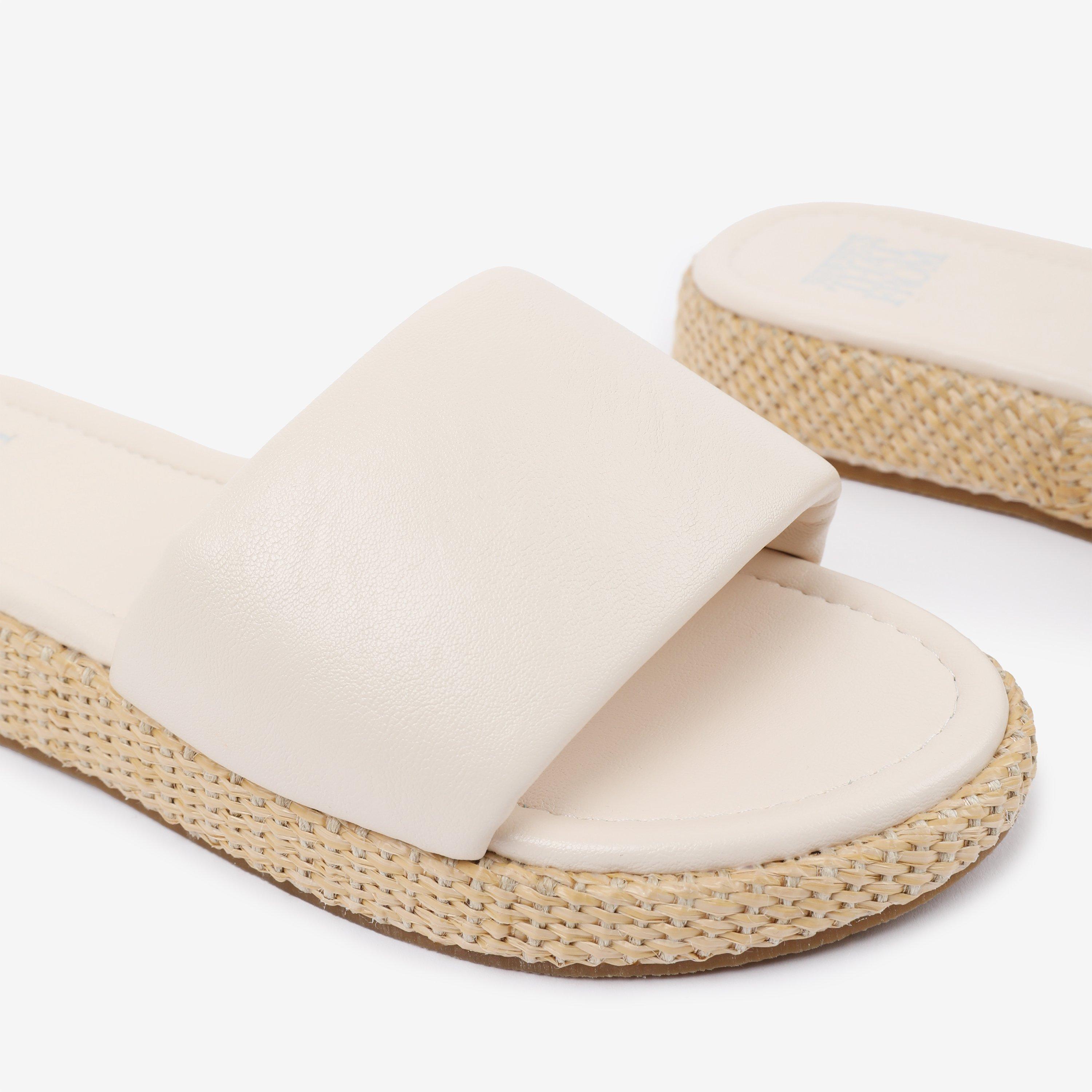 Cream - Wheres That From - Cream PU Julia Wide-Fit Flatform Sliders Sandal - 4
