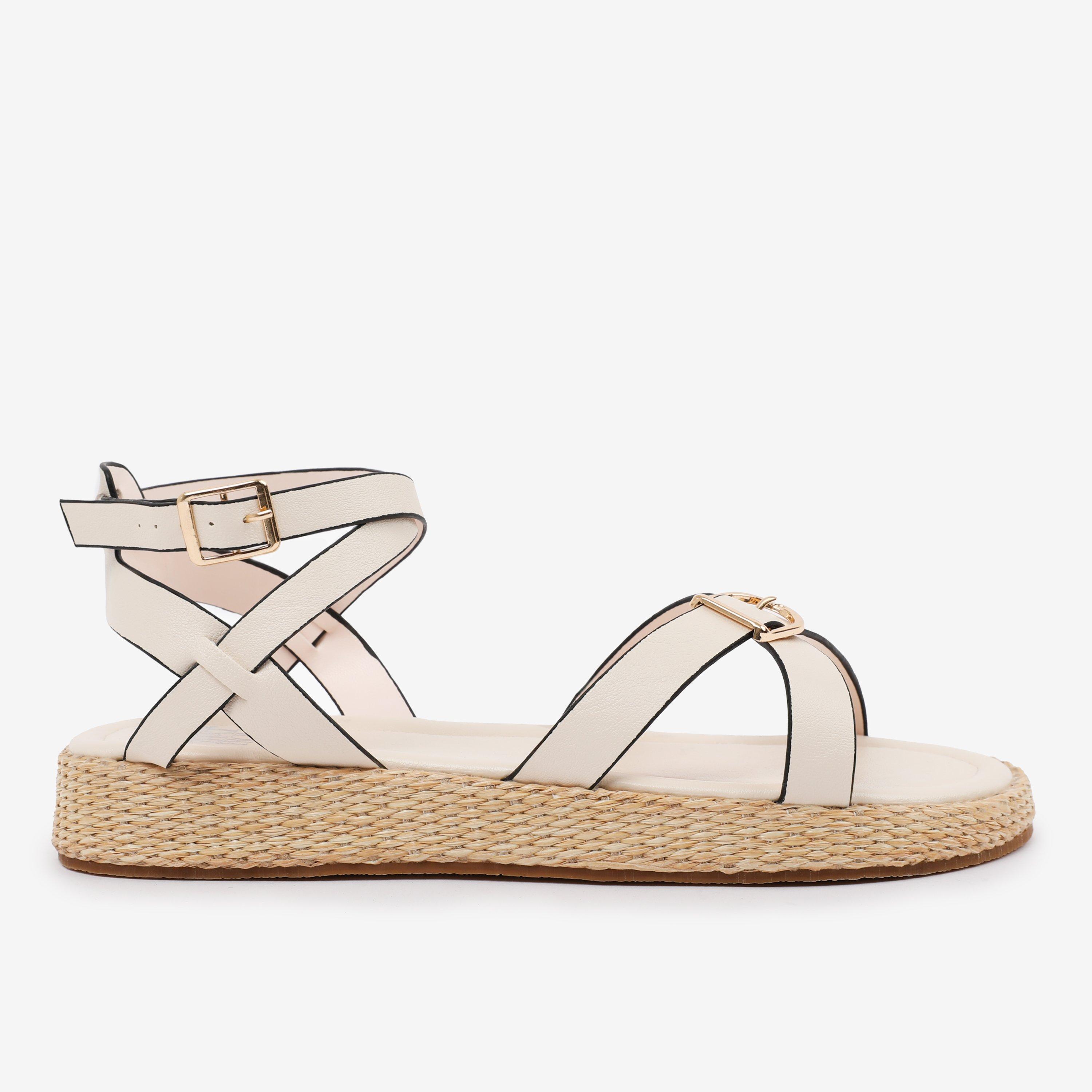 Cream-PU Alora Wide-Fit Cross-Over Buckle Strap Sa