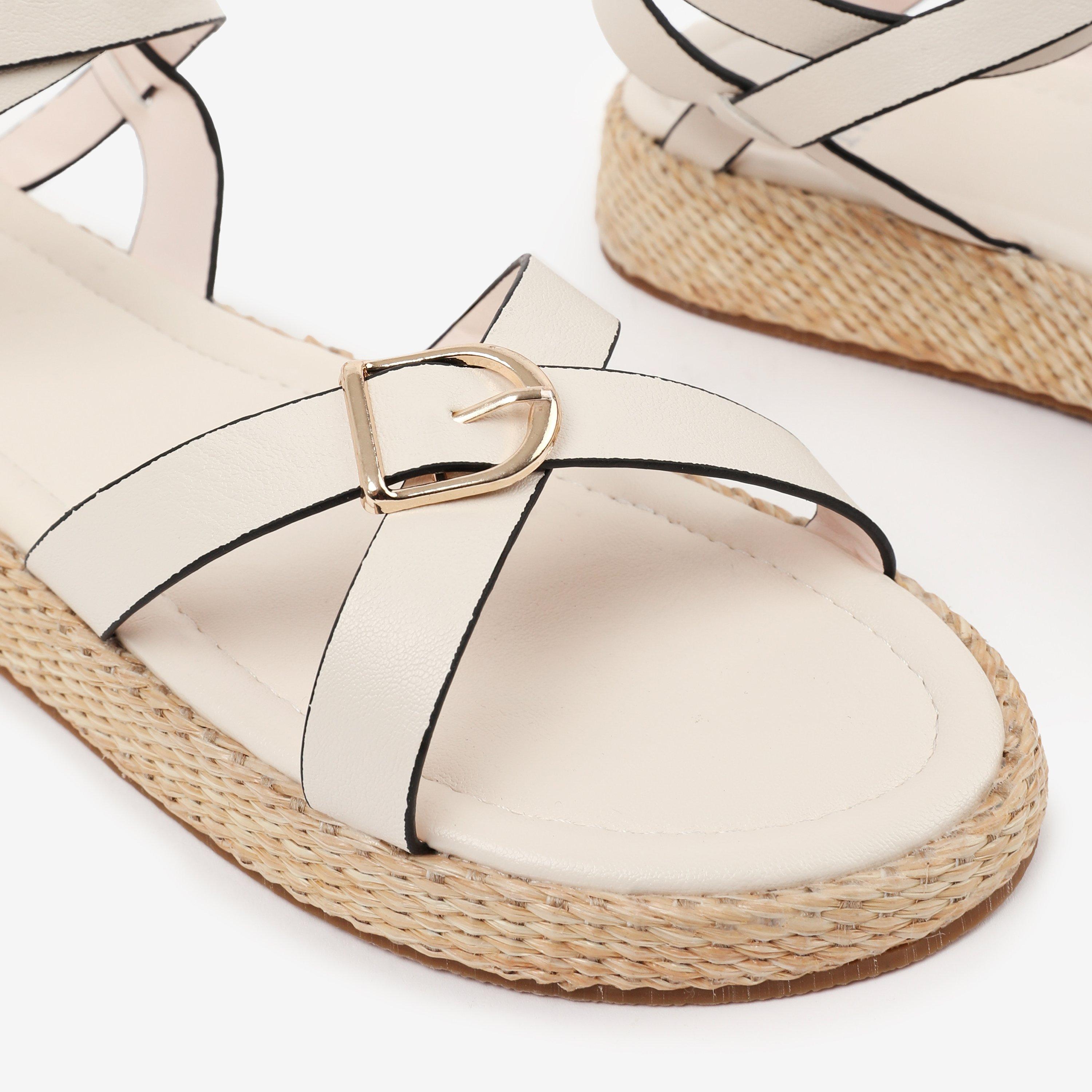 Cream - Wheres That From - Cream-PU Alora Wide-Fit Cross-Over Buckle Strap Sa - 4