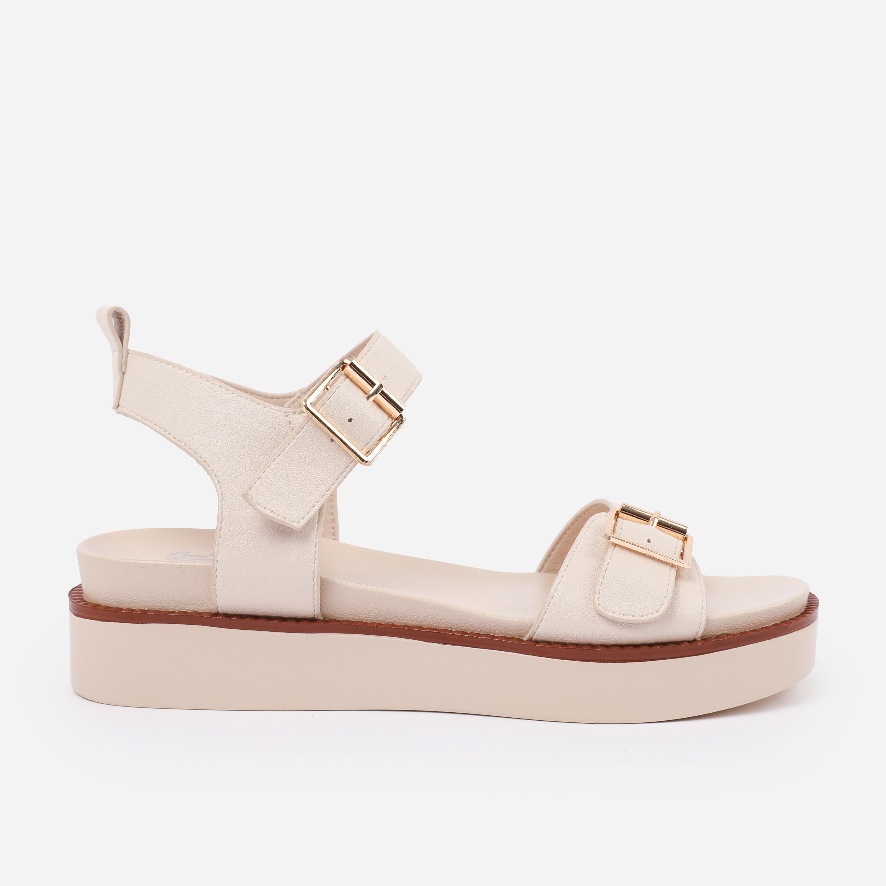 Cream - Wheres That From - CreamPU Isabel Double-Buckle-Strap Platform Sandal - 1