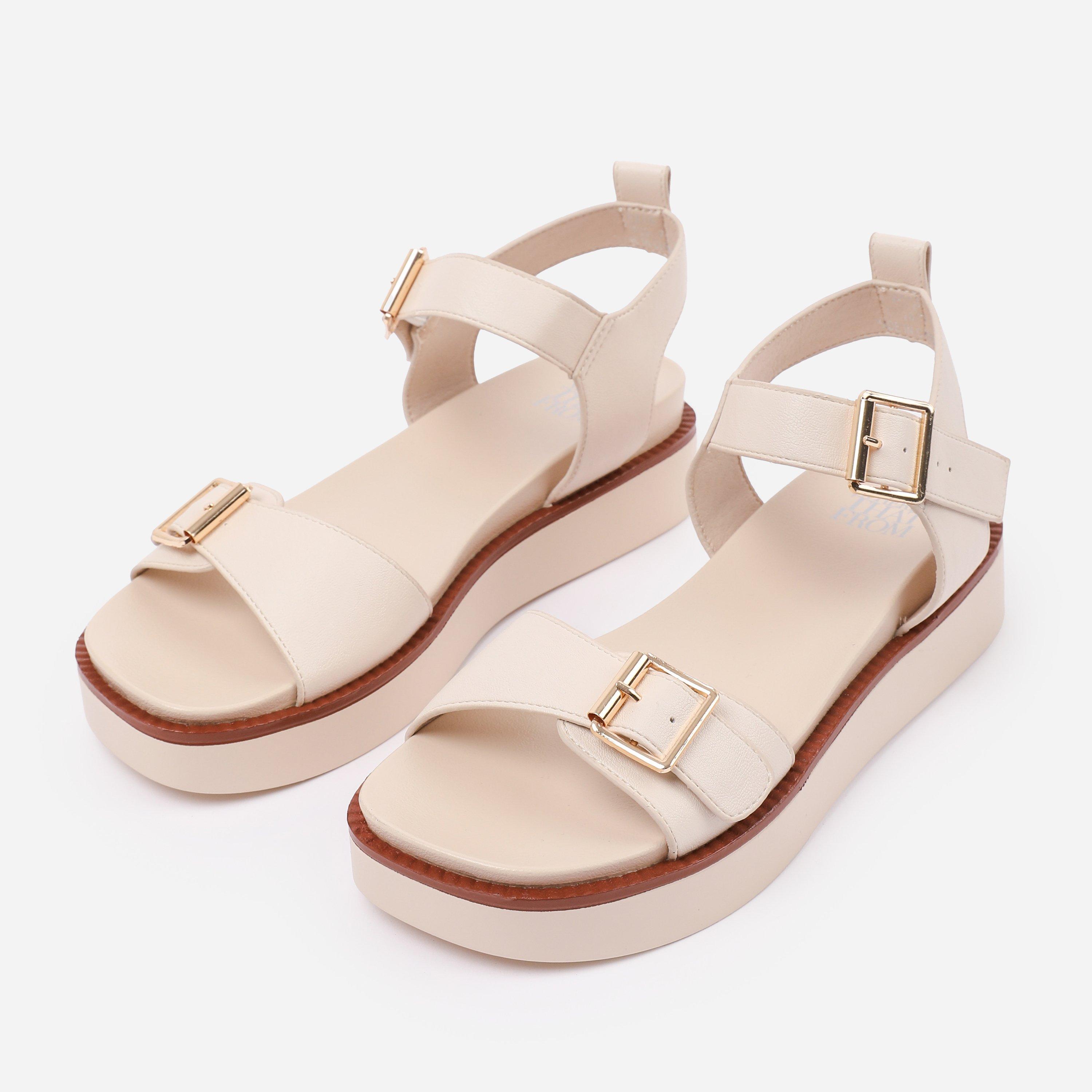 Cream - Wheres That From - CreamPU Isabel Double-Buckle-Strap Platform Sandal - 3