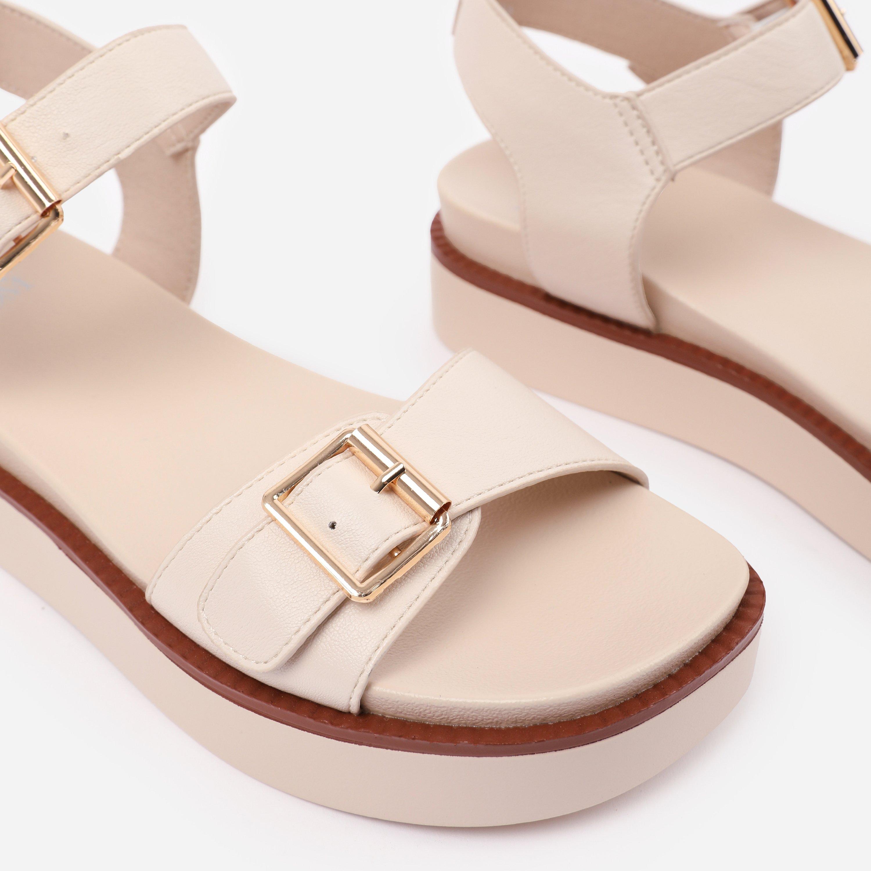 Cream - Wheres That From - CreamPU Isabel Double-Buckle-Strap Platform Sandal - 4