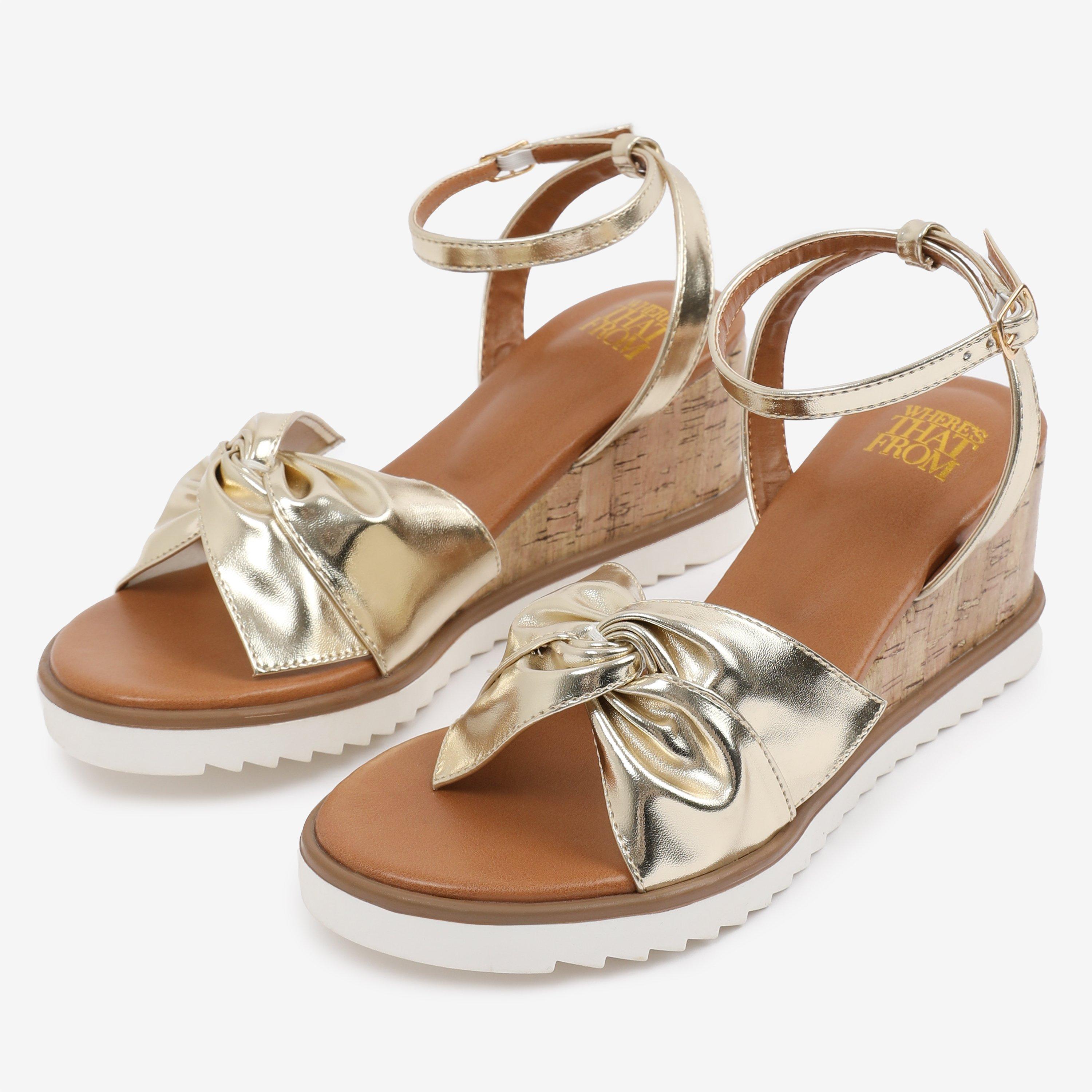 Metallic Gold - Wheres That From - Gold PU Katara Knot Detail Wedge Shoes - 3