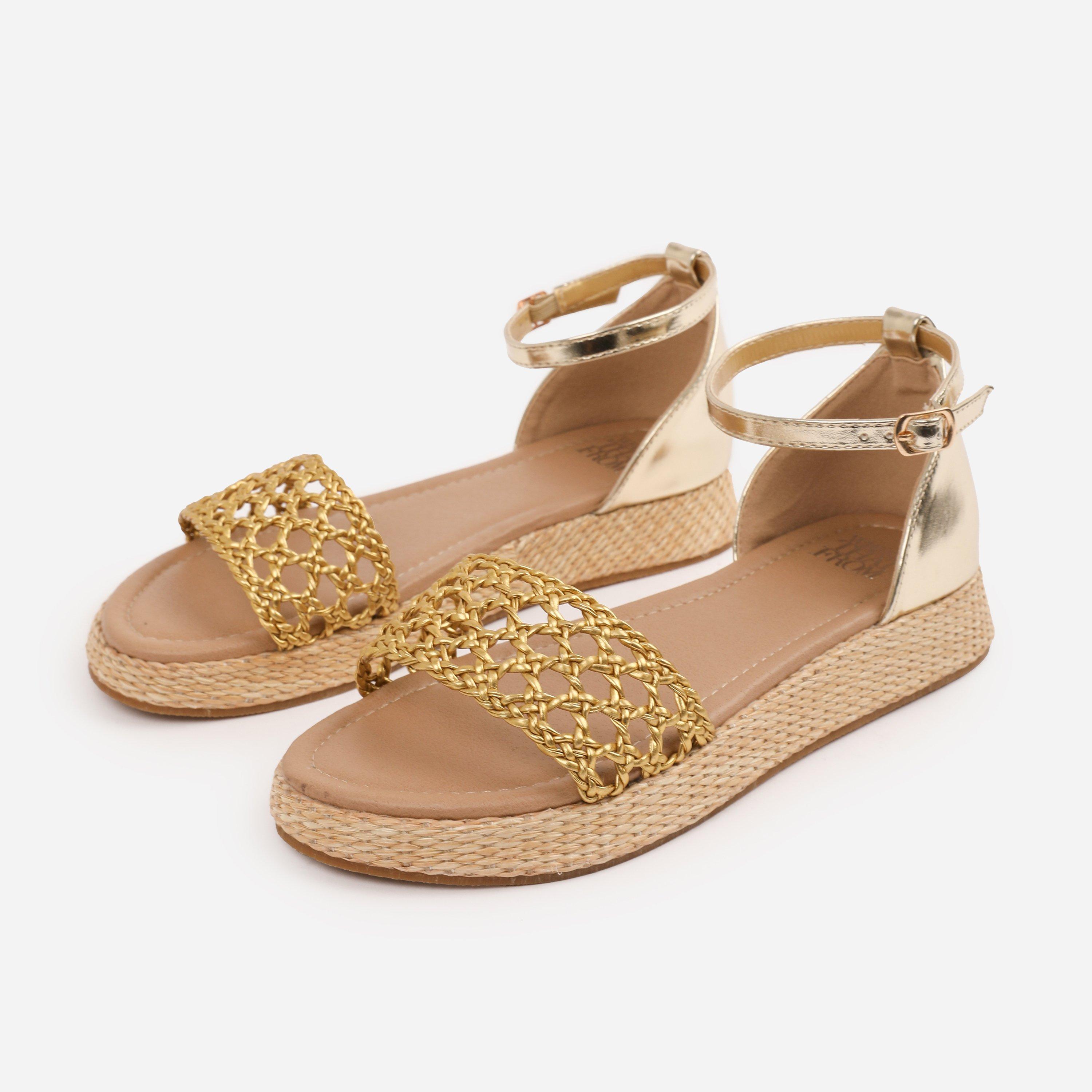 Metallic Gold - Wheres That From - Gold Metallic Shia Braided Strap Espadrille Flatfo - 3