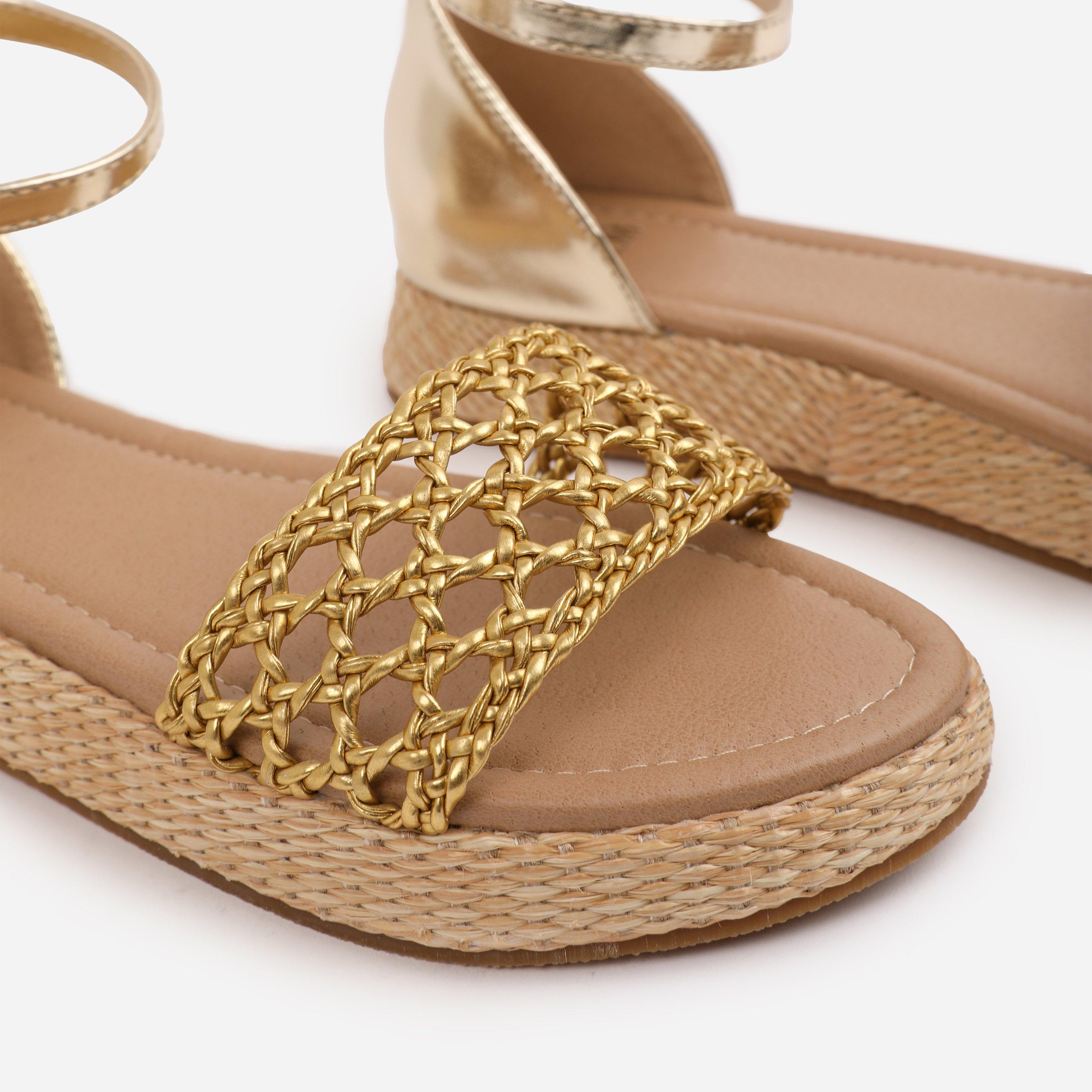 Metallic Gold - Wheres That From - Gold Metallic Shia Braided Strap Espadrille Flatfo - 4