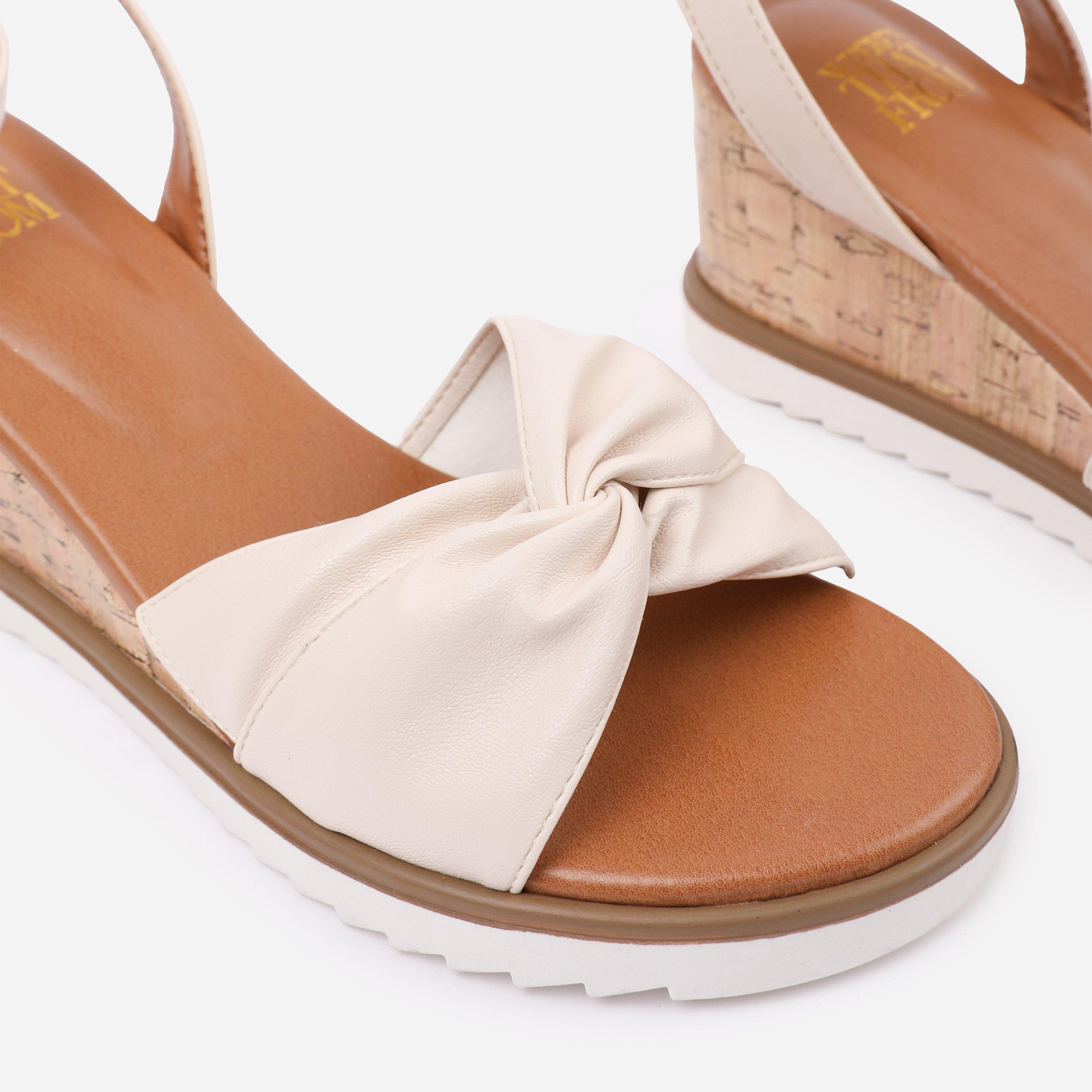 Cream - Wheres That From - Cream PU Katara Knot Detail Wedge Shoes - 4
