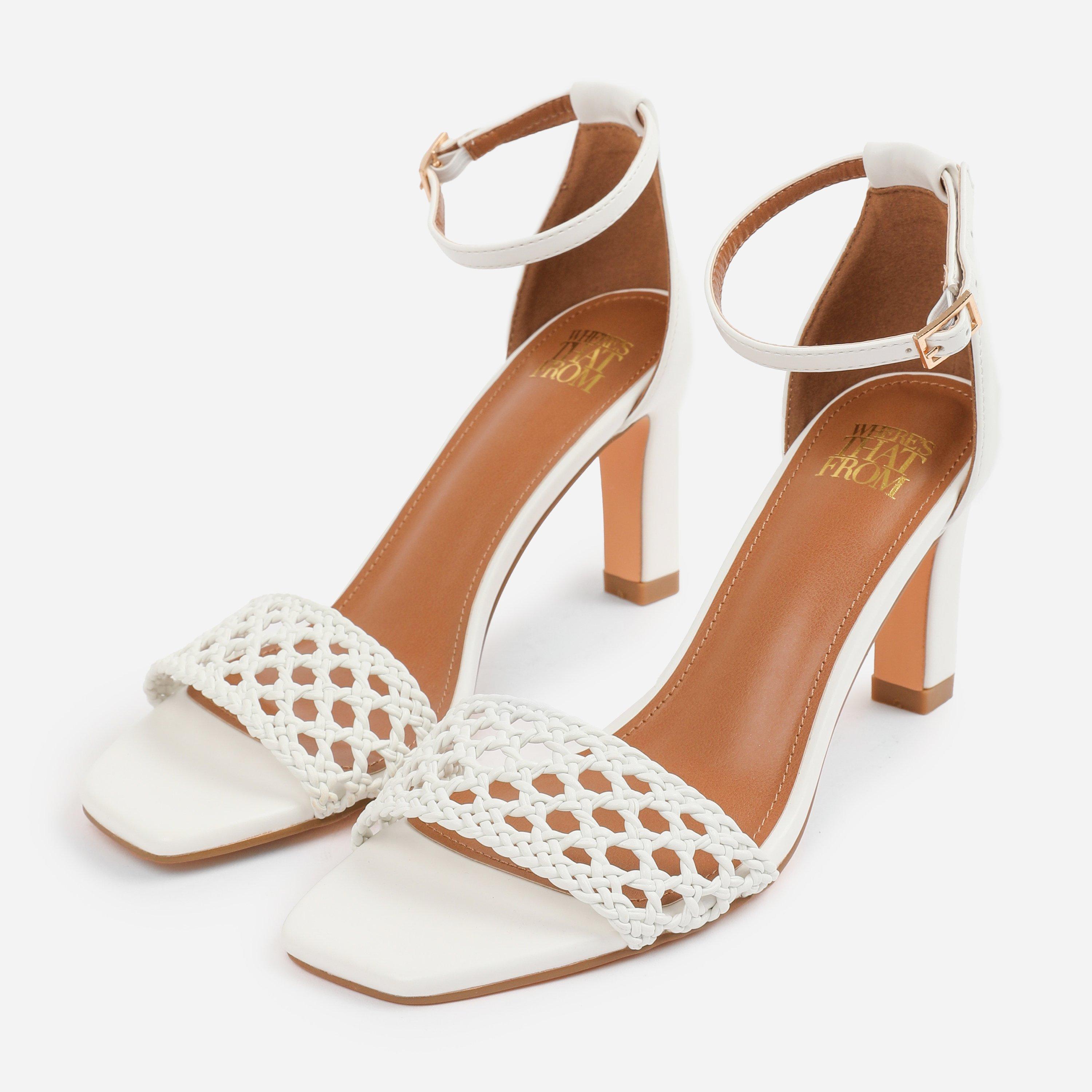 White - Wheres That From - White PU Naia Wide-Fit Strappy Block Heel - 3