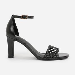 Wheres That From Black PU Naia Wide-Fit Strappy Block Heel