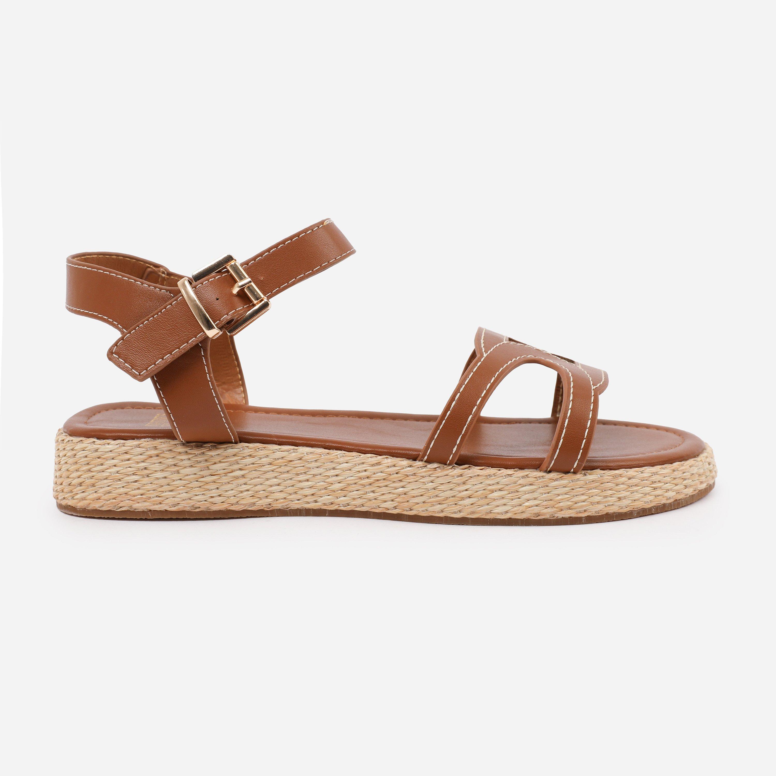 Tan - Wheres That From - Tan PU Sofia Wide Fit Flatform S - 1