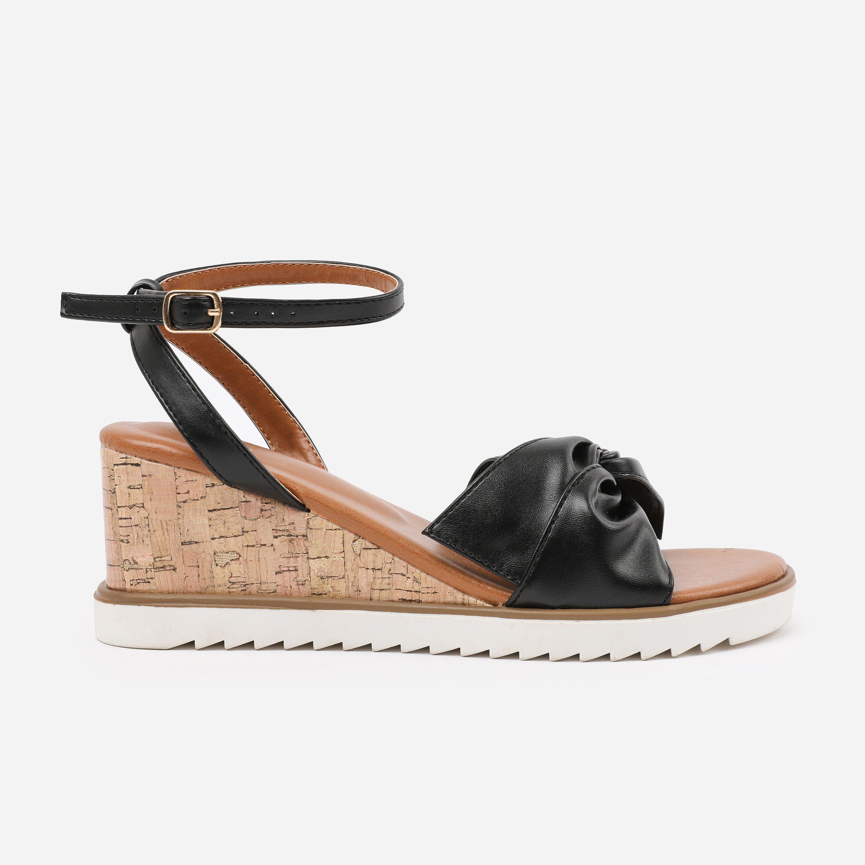 Black - Wheres That From - Black-PU Katara Wide-Fit Knot Detail Wedge Shoes - 1