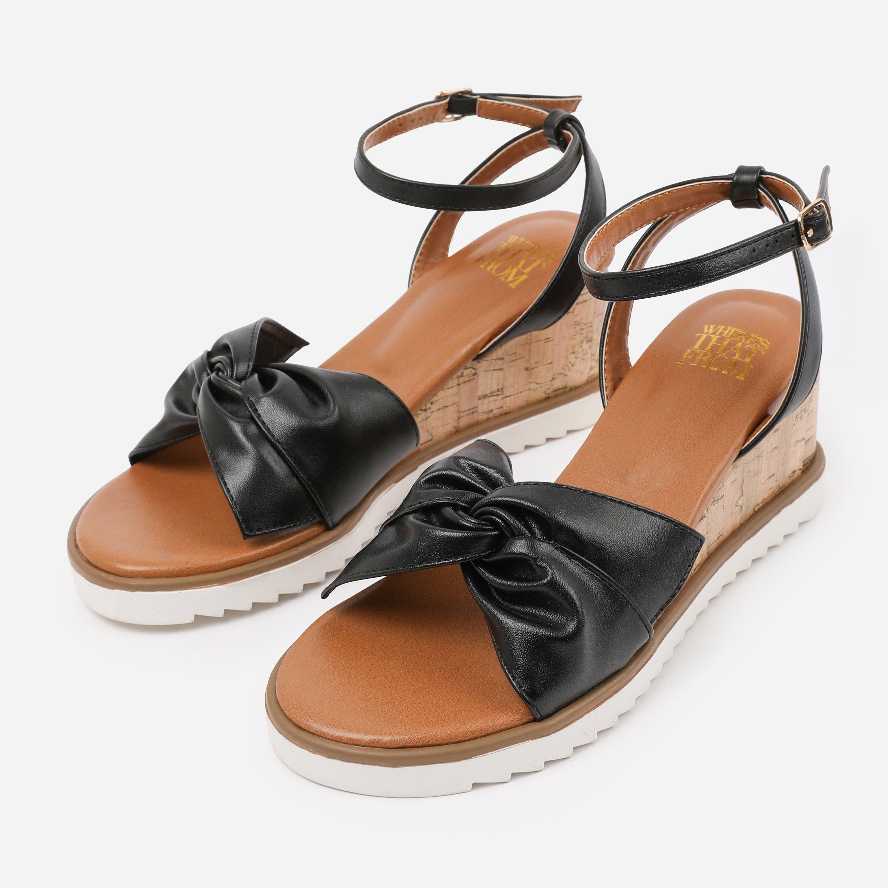 Black - Wheres That From - Black-PU Katara Wide-Fit Knot Detail Wedge Shoes - 3