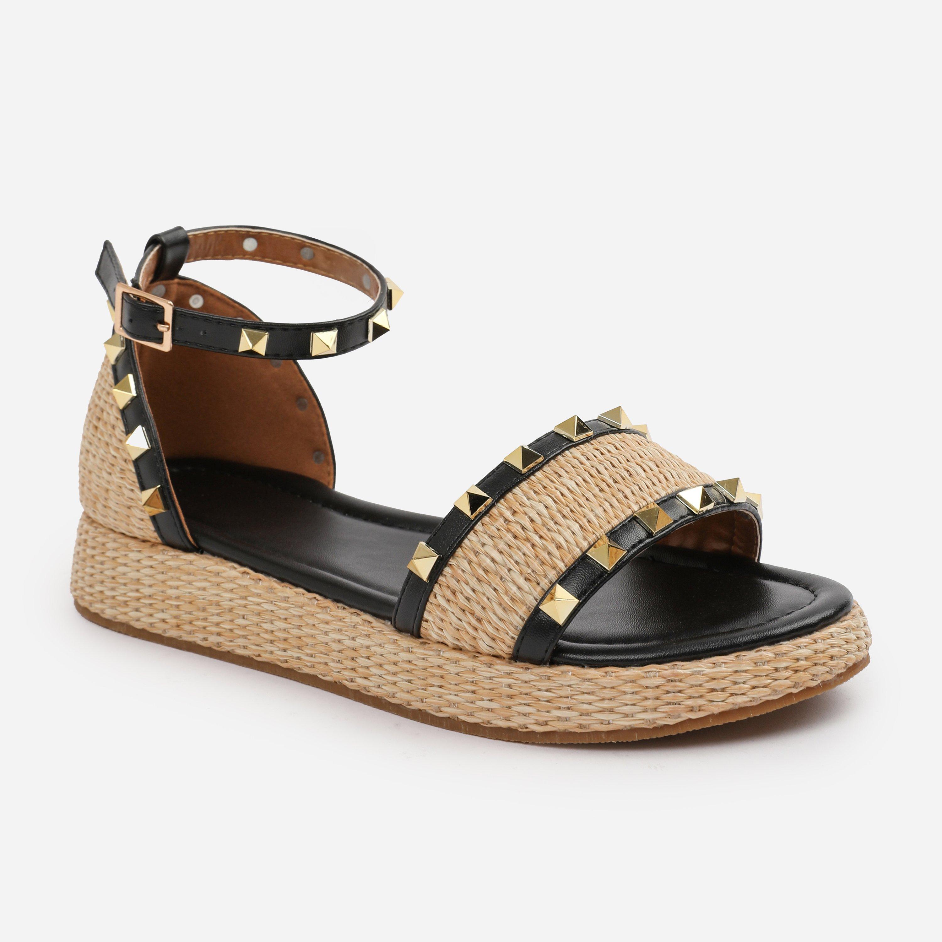 Black - Wheres That From - Black PU Aviva Studded Gladiator Espadrille Flatfo - 3