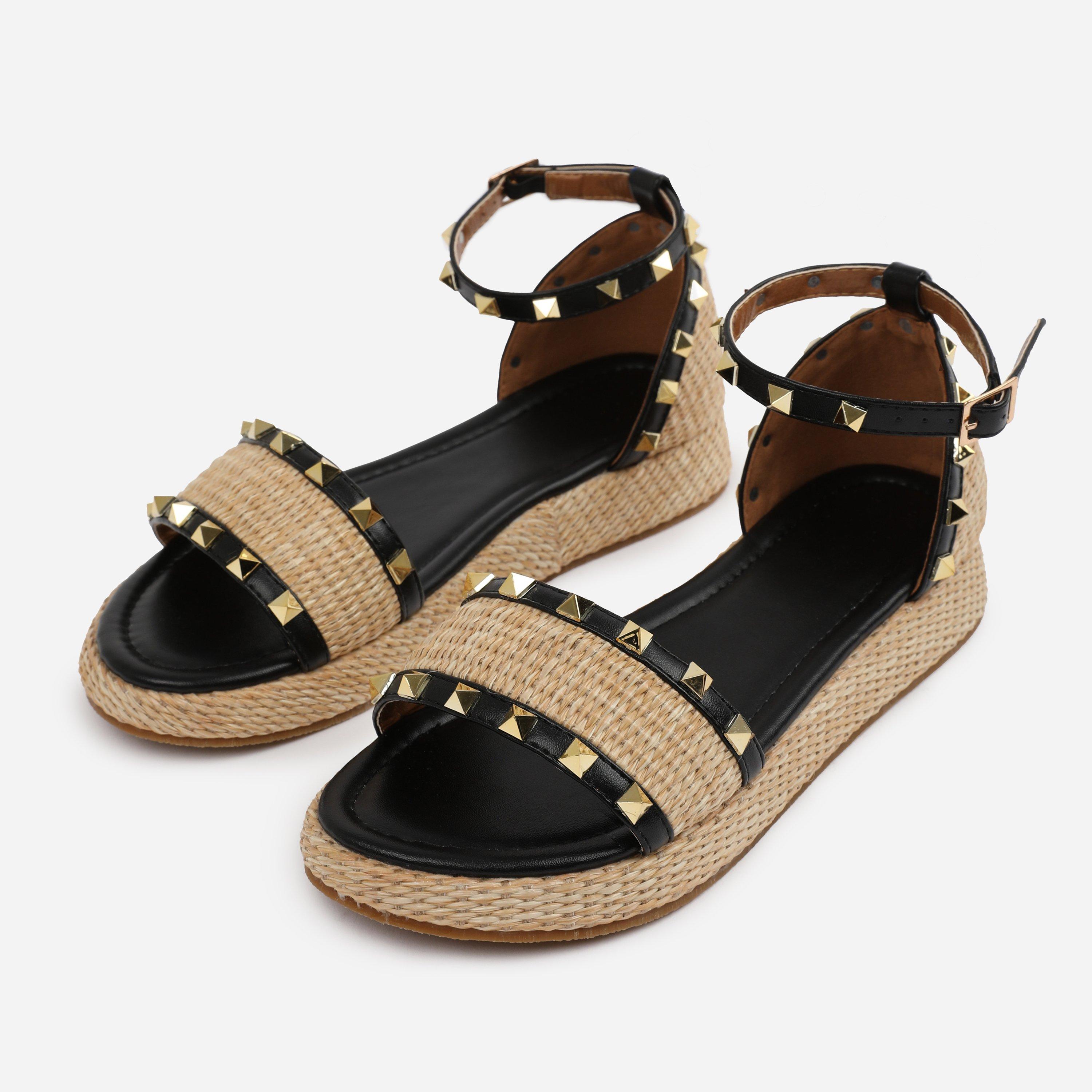 Black - Wheres That From - Black PU Aviva Studded Gladiator Espadrille Flatfo - 4