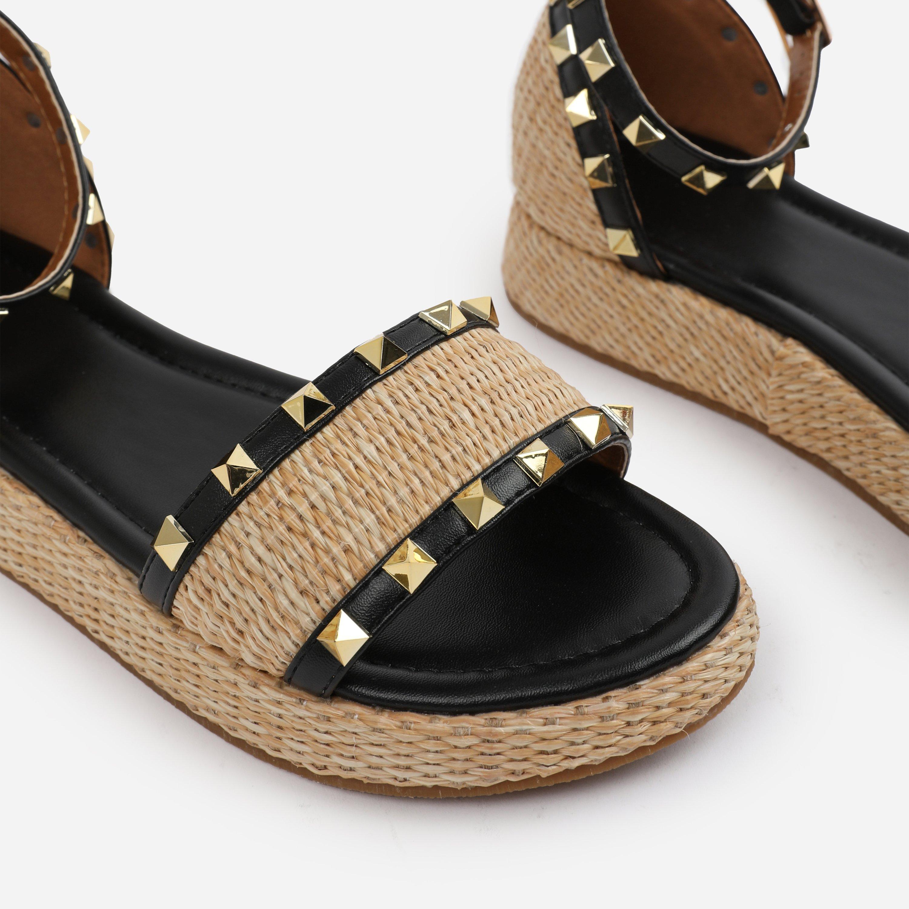 Black - Wheres That From - Black PU Aviva Studded Gladiator Espadrille Flatfo - 5