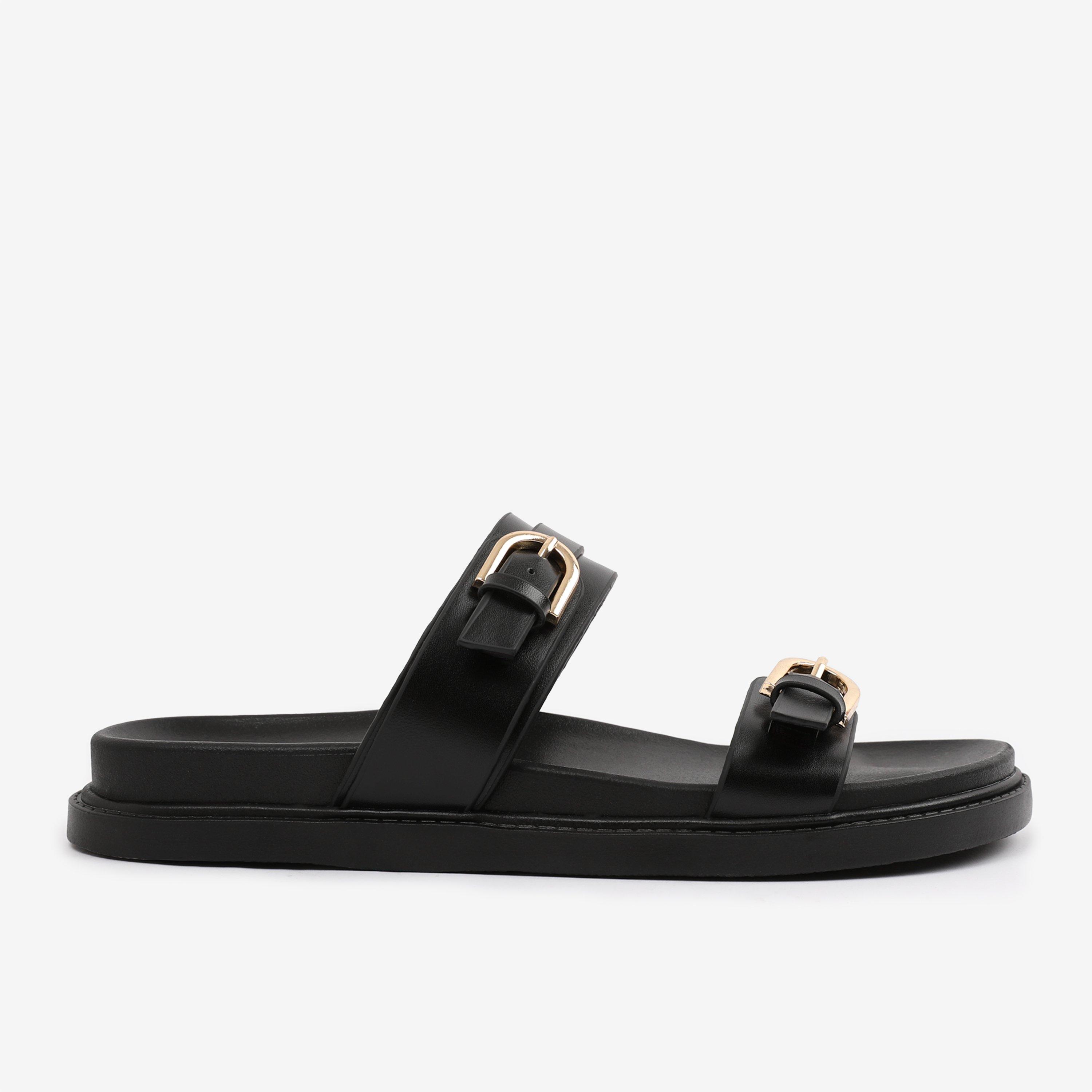 Wheres That From Women's Pu Abrina Flatform Sandal With Double-Buckle Black - 7