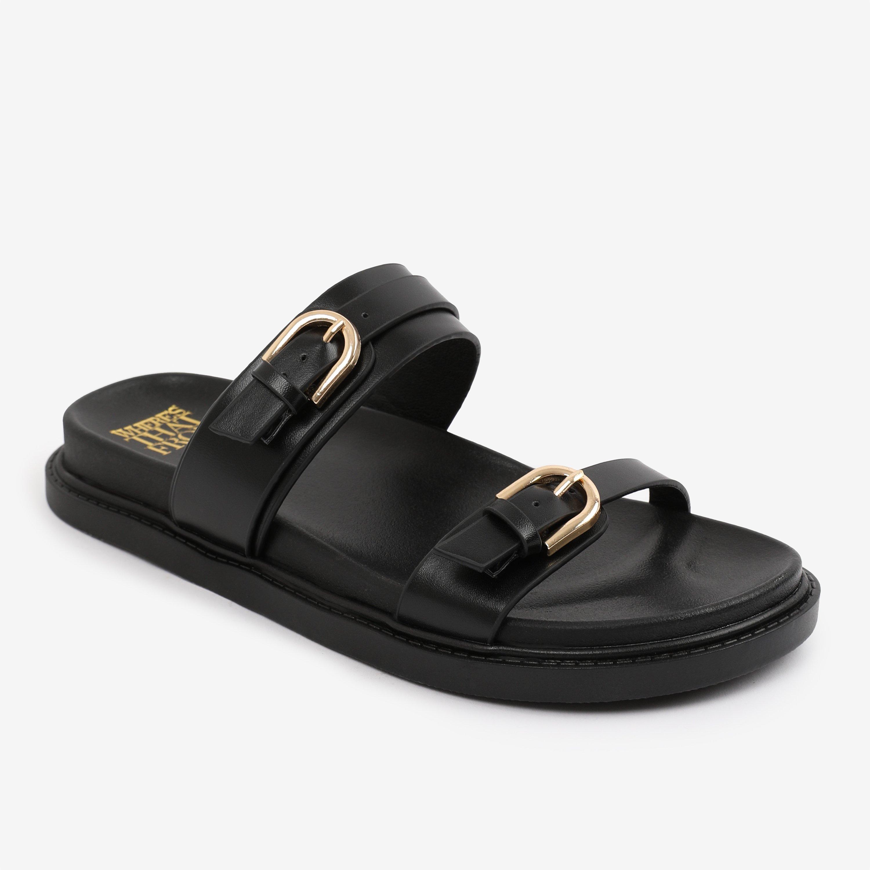 Black - Wheres That From - BlackPU Abrina Flatform Sandal With Double-Buckle- - 3