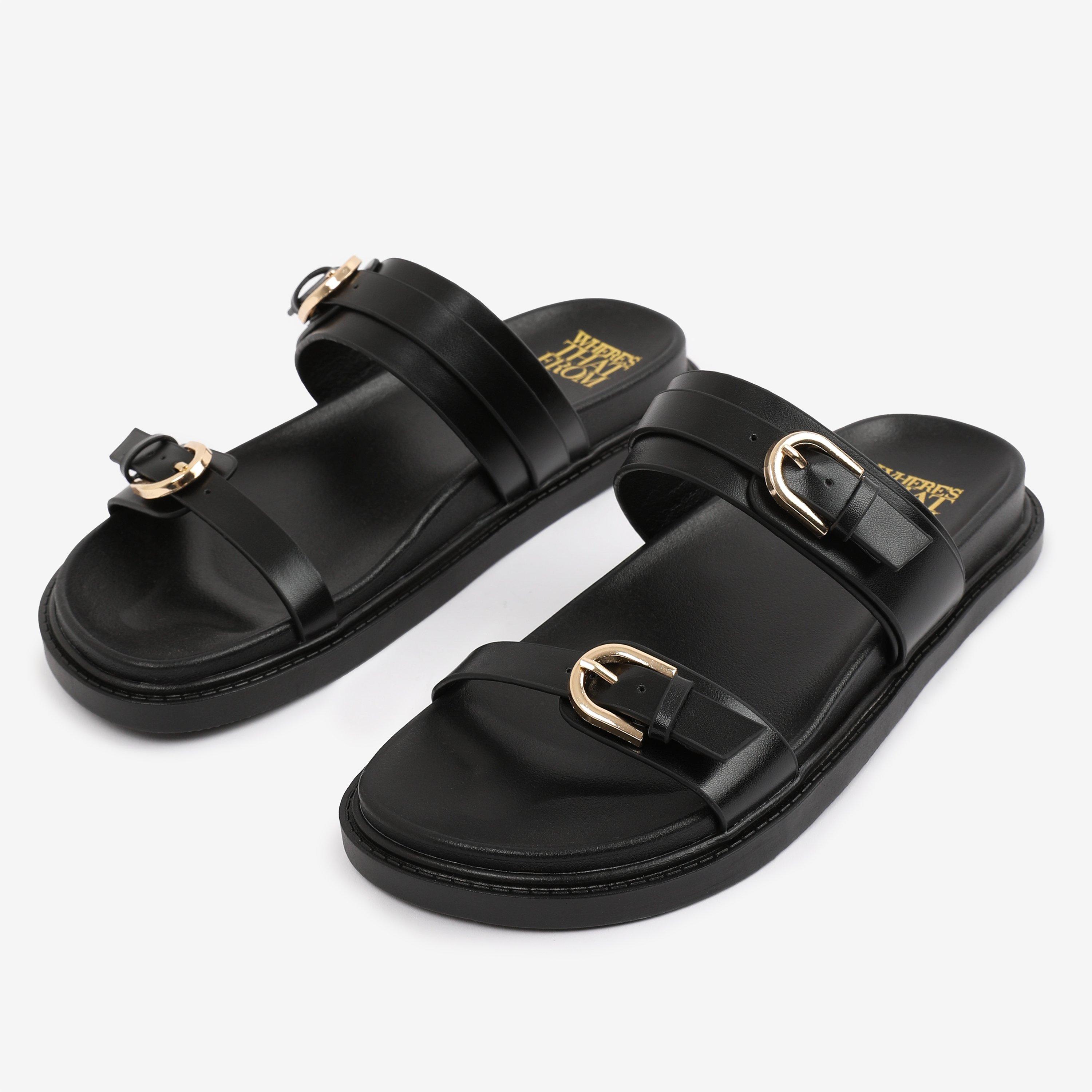 Black - Wheres That From - BlackPU Abrina Flatform Sandal With Double-Buckle- - 4