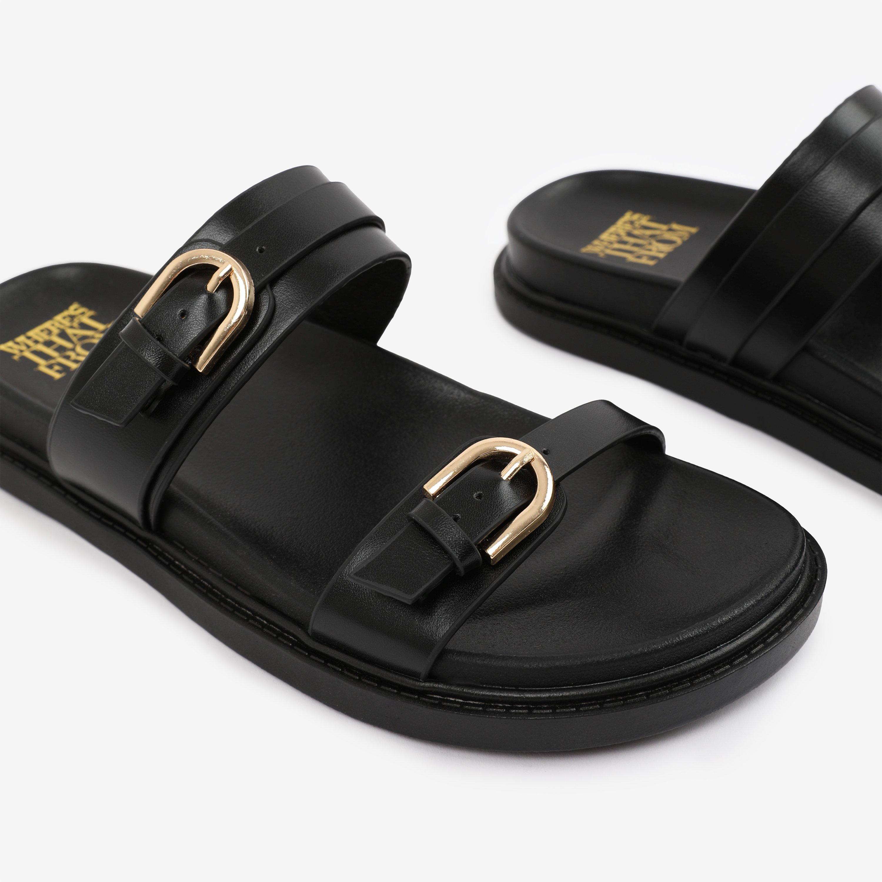 Black - Wheres That From - BlackPU Abrina Flatform Sandal With Double-Buckle- - 5