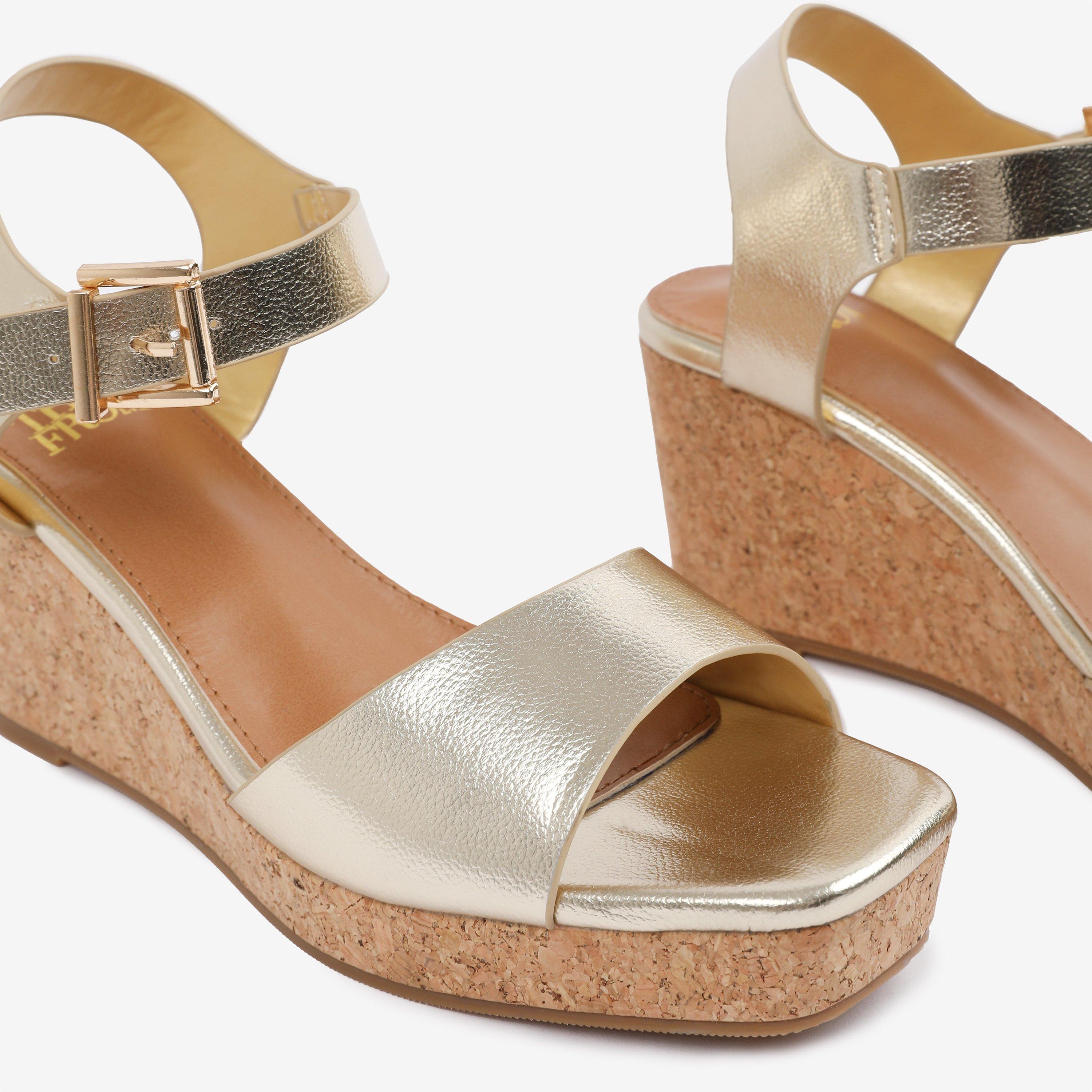 Gold - Wheres That From - GoldPU Giselle Wedge Sandals With Buckle-Ankle-Str - 5
